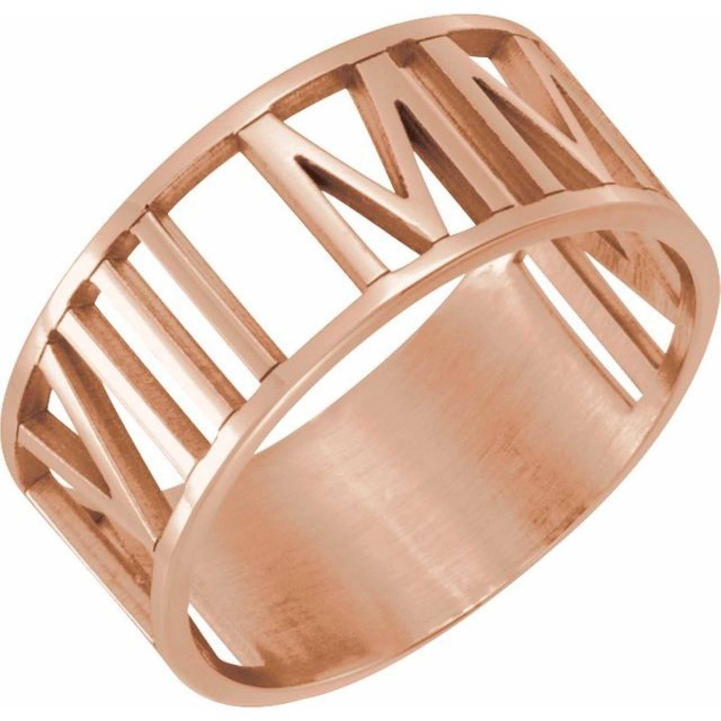 14K Yellow, White, or Rose Gold Pierced Roman Numeral Date Ring