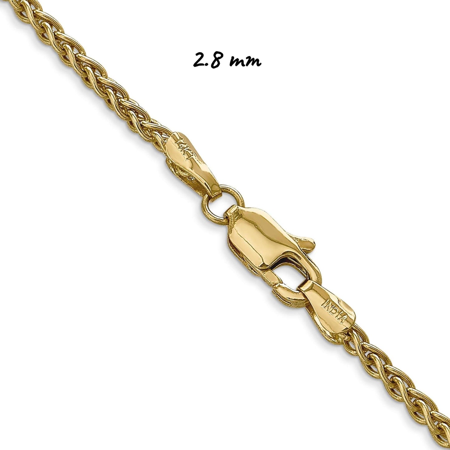 Solid 14K Yellow Gold Spiga Wheat Chain Necklace, 14"-30" Inch, 0.85mm-2.8mm Thick