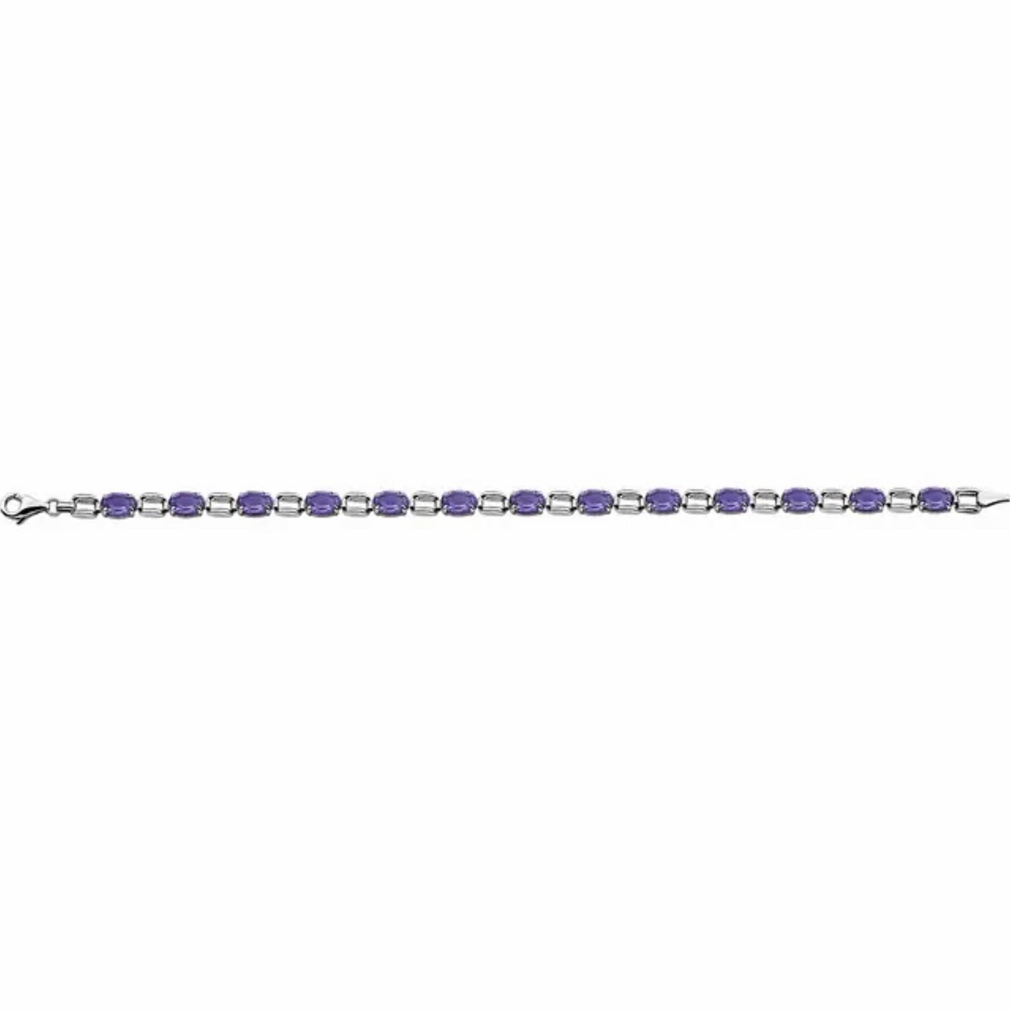 14K White Gold Oval Blue Sapphire, Blue Topaz, or Amethyst 7" Bracelet