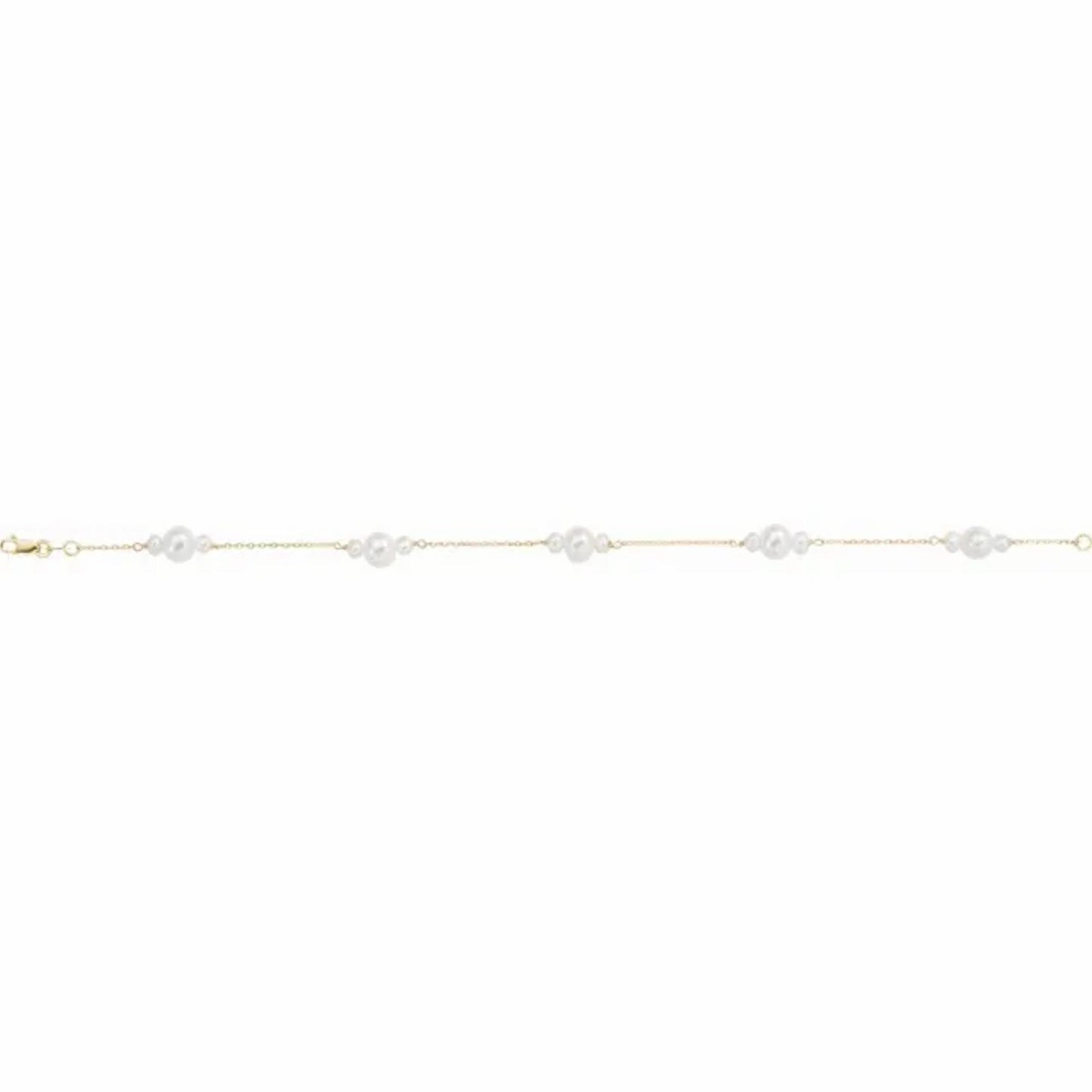 14K Yellow Gold 5-Station Triple Pearl Bracelet