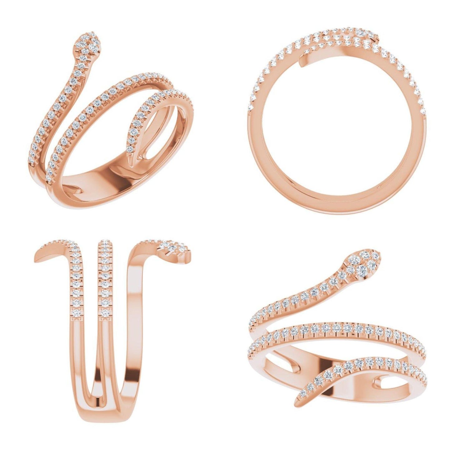 14K Yellow / White / Rose Gold or Platinum and Diamond Snake Ring