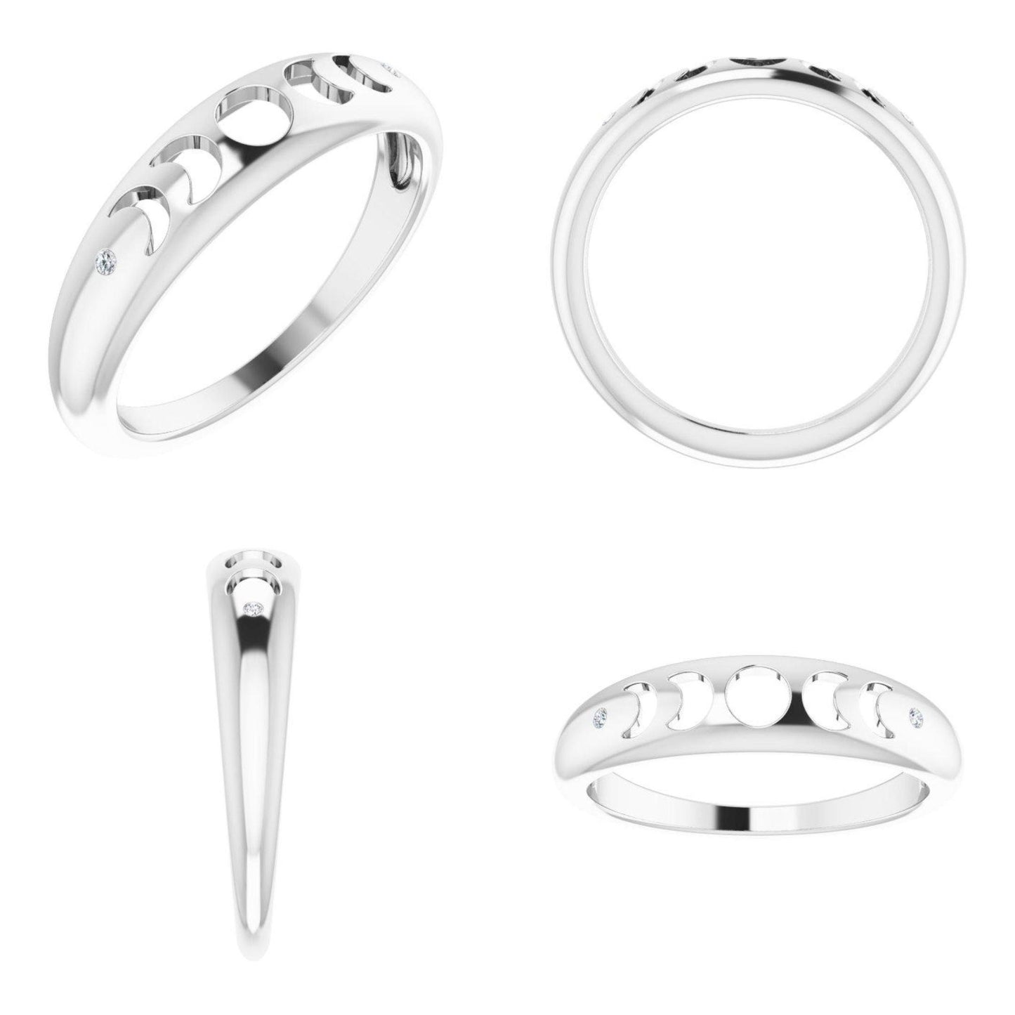 14K Yellow / White / Rose Gold or Platinum and Diamond Moon Phase Ring