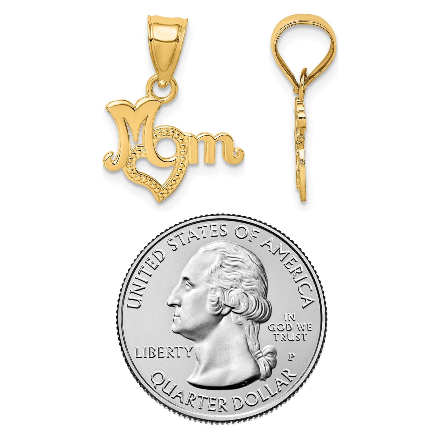 14K Yellow Gold Mom With Heart Charm