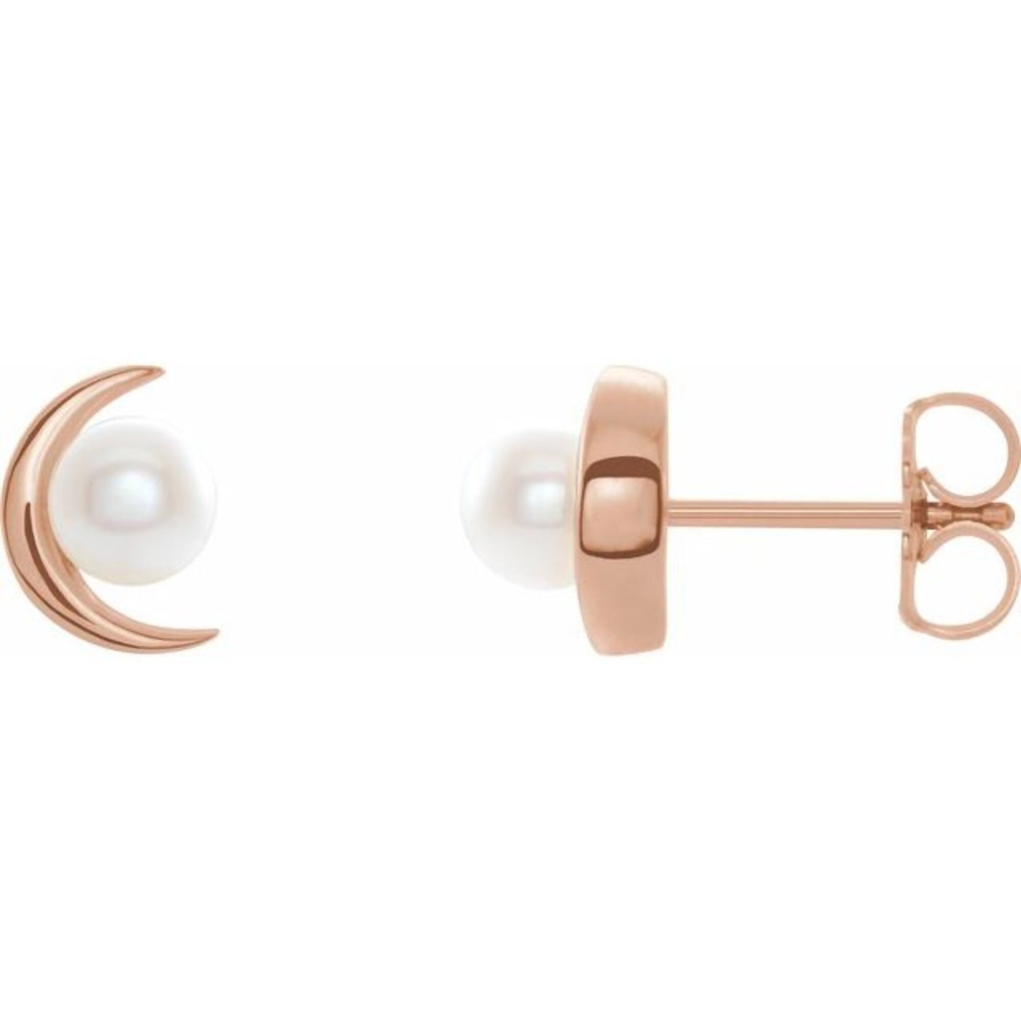 14K Yellow / White / Rose Gold or Platinum and Cultured Freshwater Pearl Crescent Moon Earrings