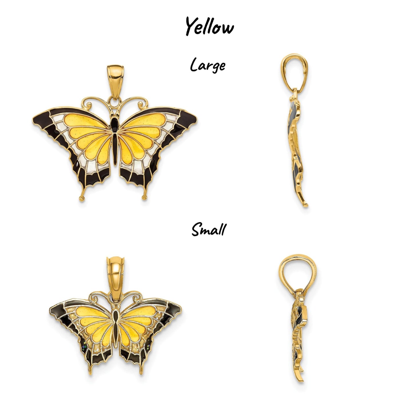 14K Yellow Gold Enameled Butterfly Pendant