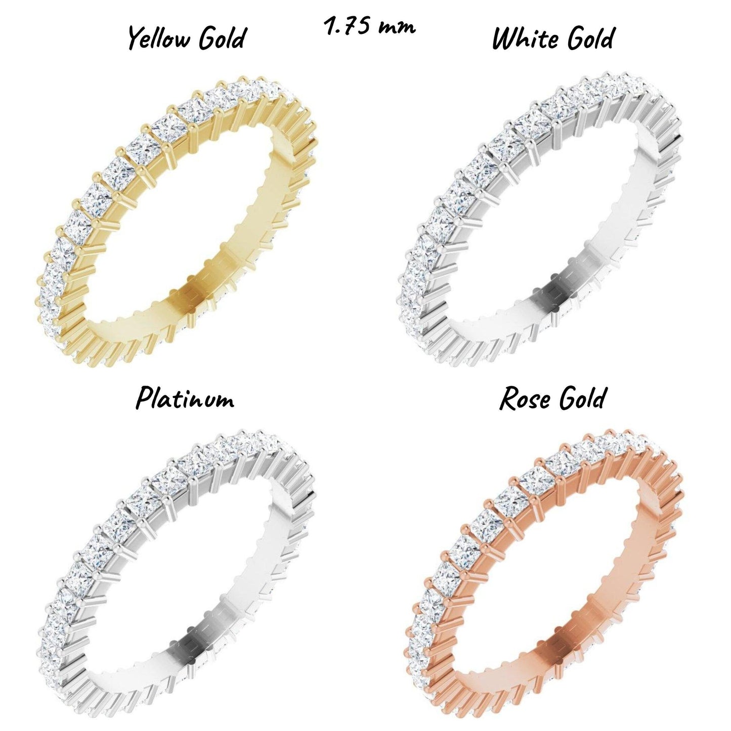 14K Yellow / White / Rose Gold or Platinum Square Diamond Eternity Band