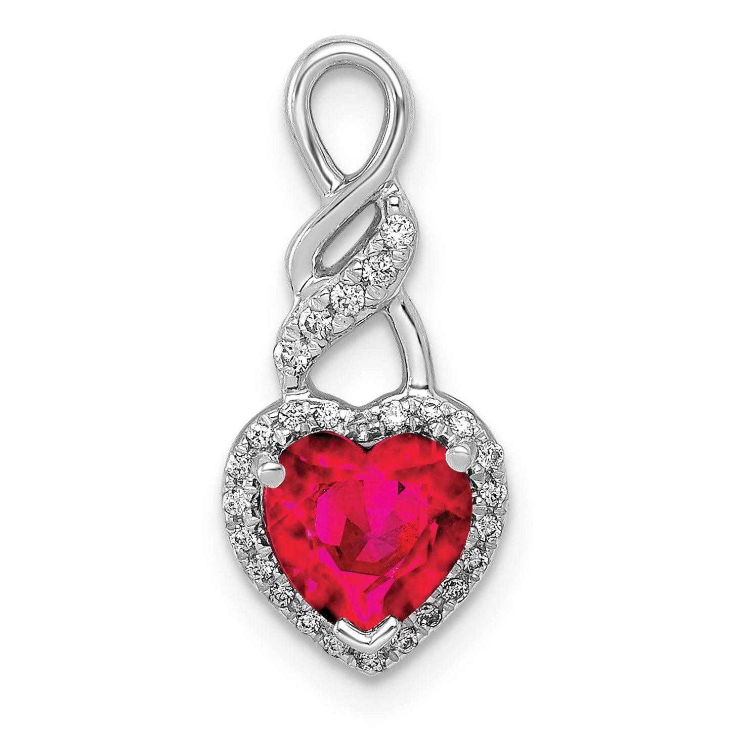 14K White Gold, Diamond, and Ruby Heart Chain Slide