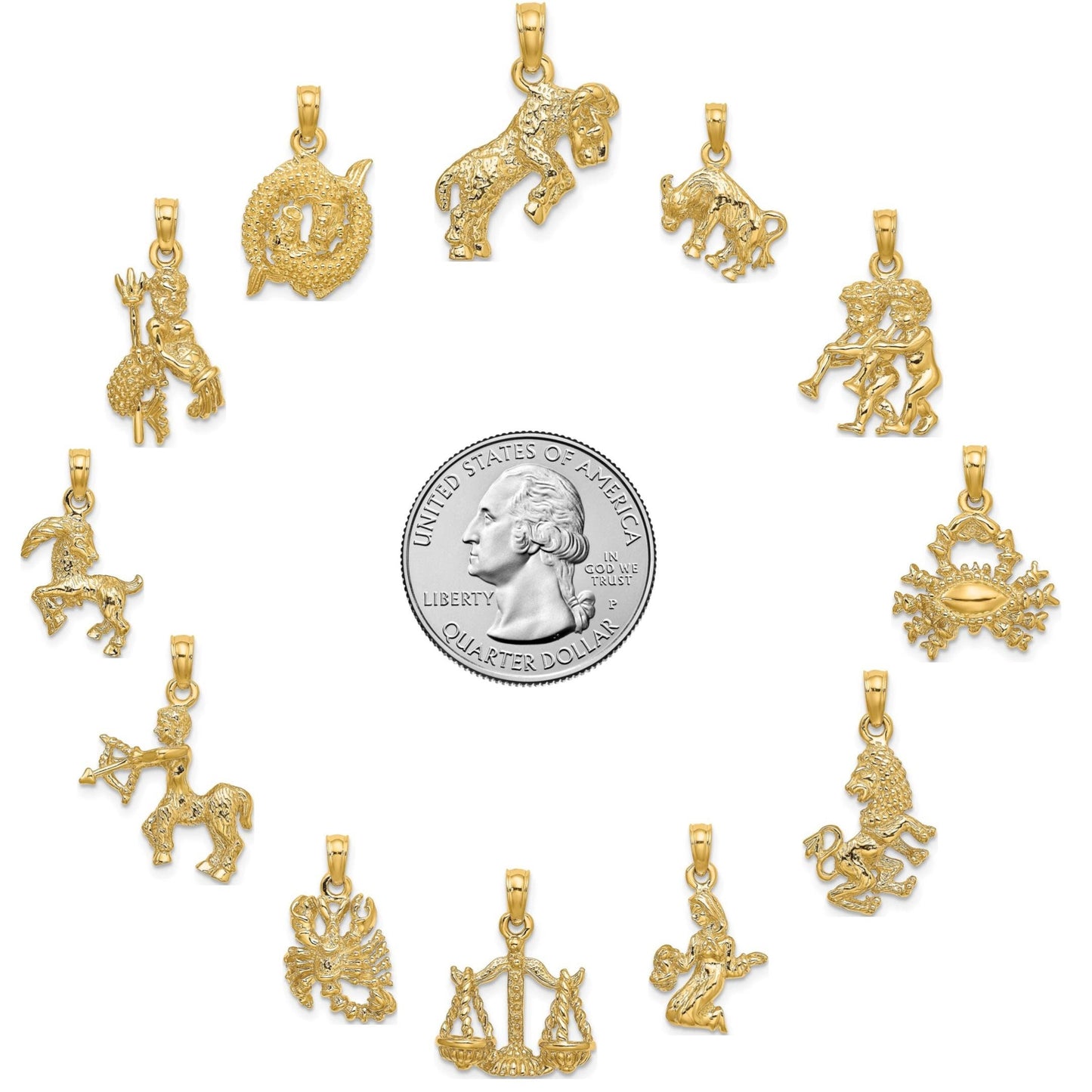 Solid 10K or 14K Yellow Gold 3-D Zodiac Charms