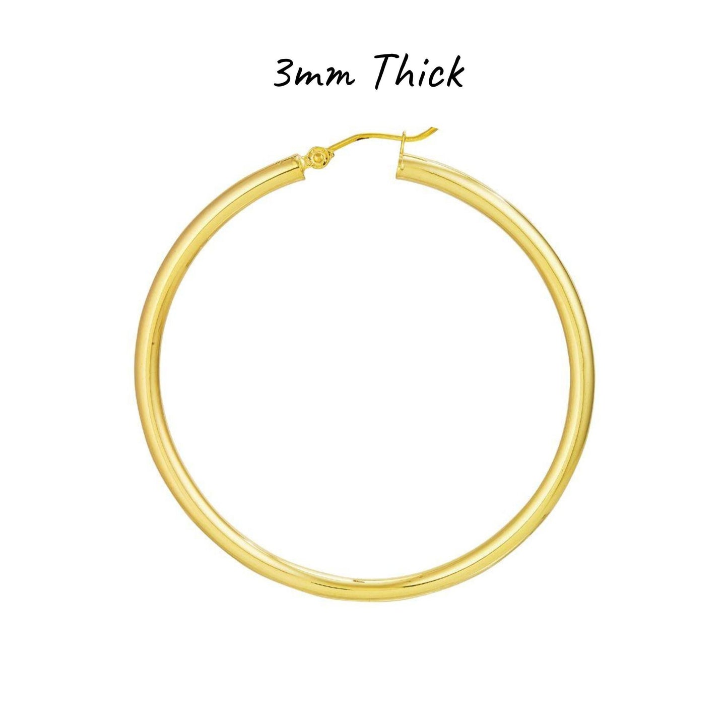 14K Yellow Gold Polished Hoop Earrings, 2mm-4mm Thick, 15mm-55mm Diameter