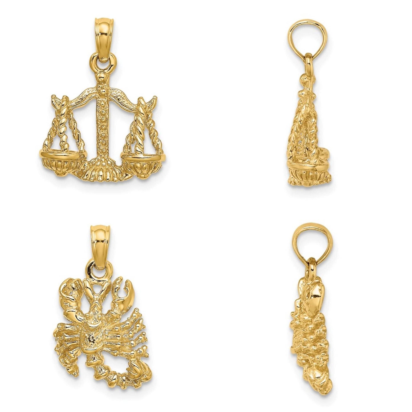 Solid 10K or 14K Yellow Gold 3-D Zodiac Charms