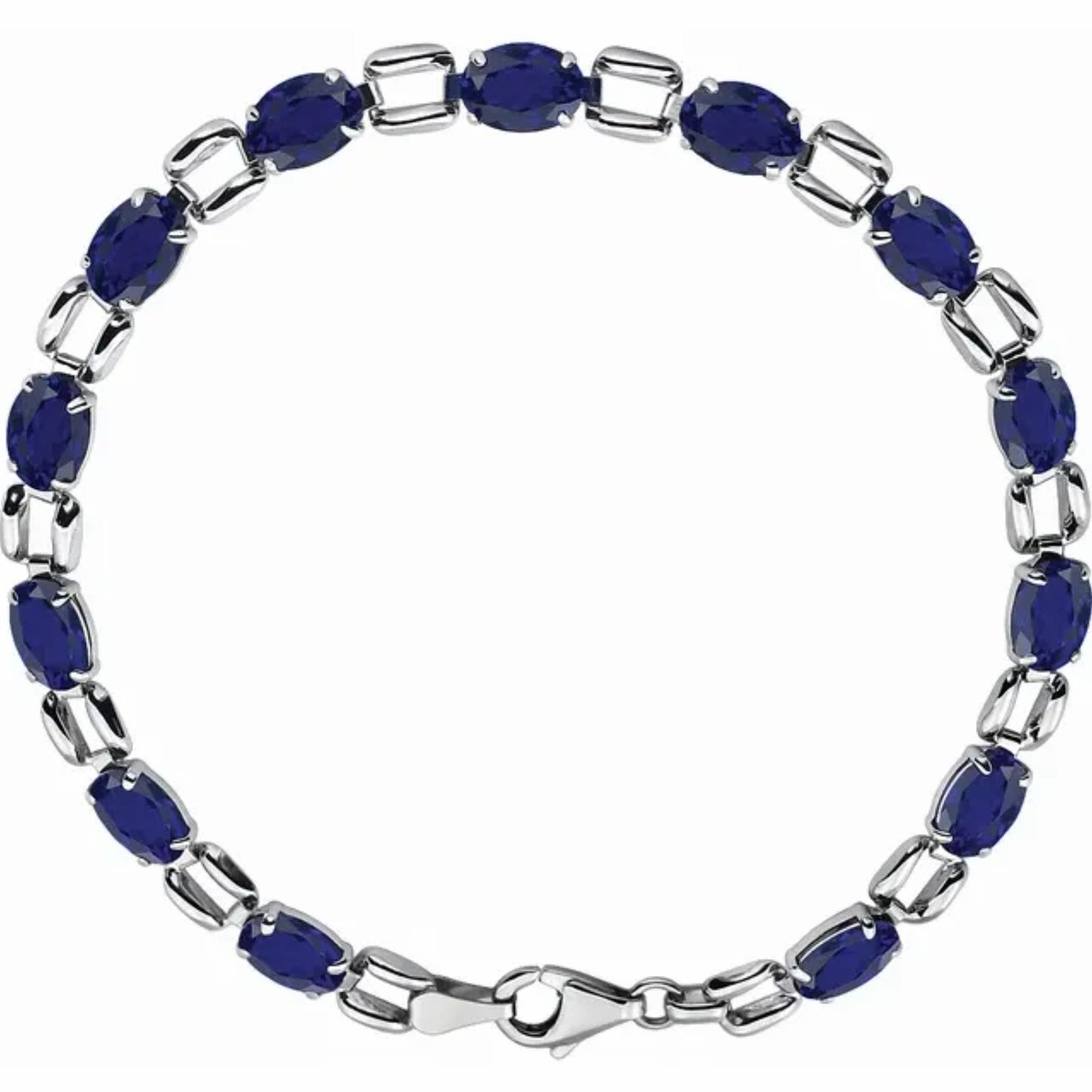 14K White Gold Oval Blue Sapphire, Blue Topaz, or Amethyst 7" Bracelet