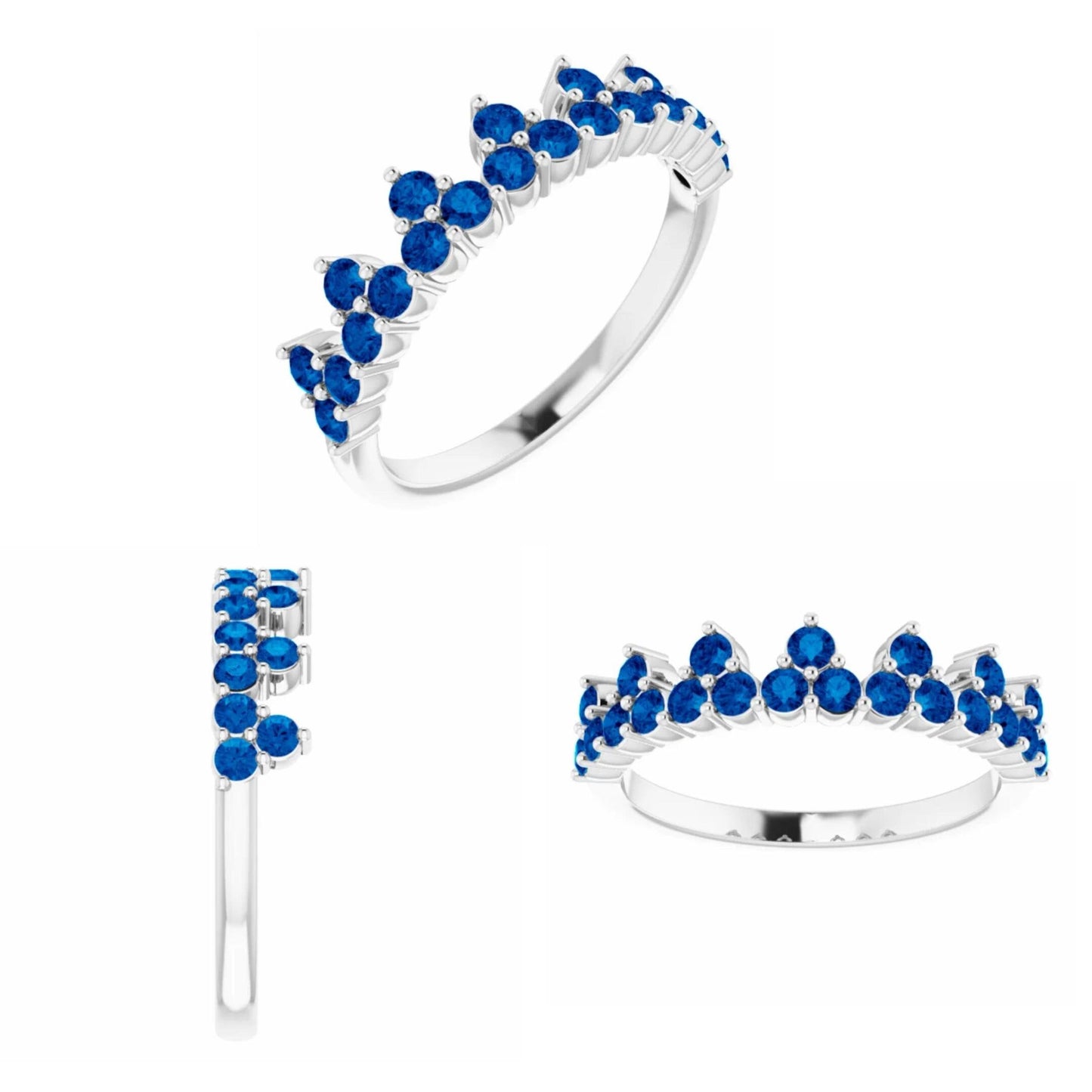 14K Yellow / White / Rose Gold or Platinum Gemstone Stackable Crown Ring