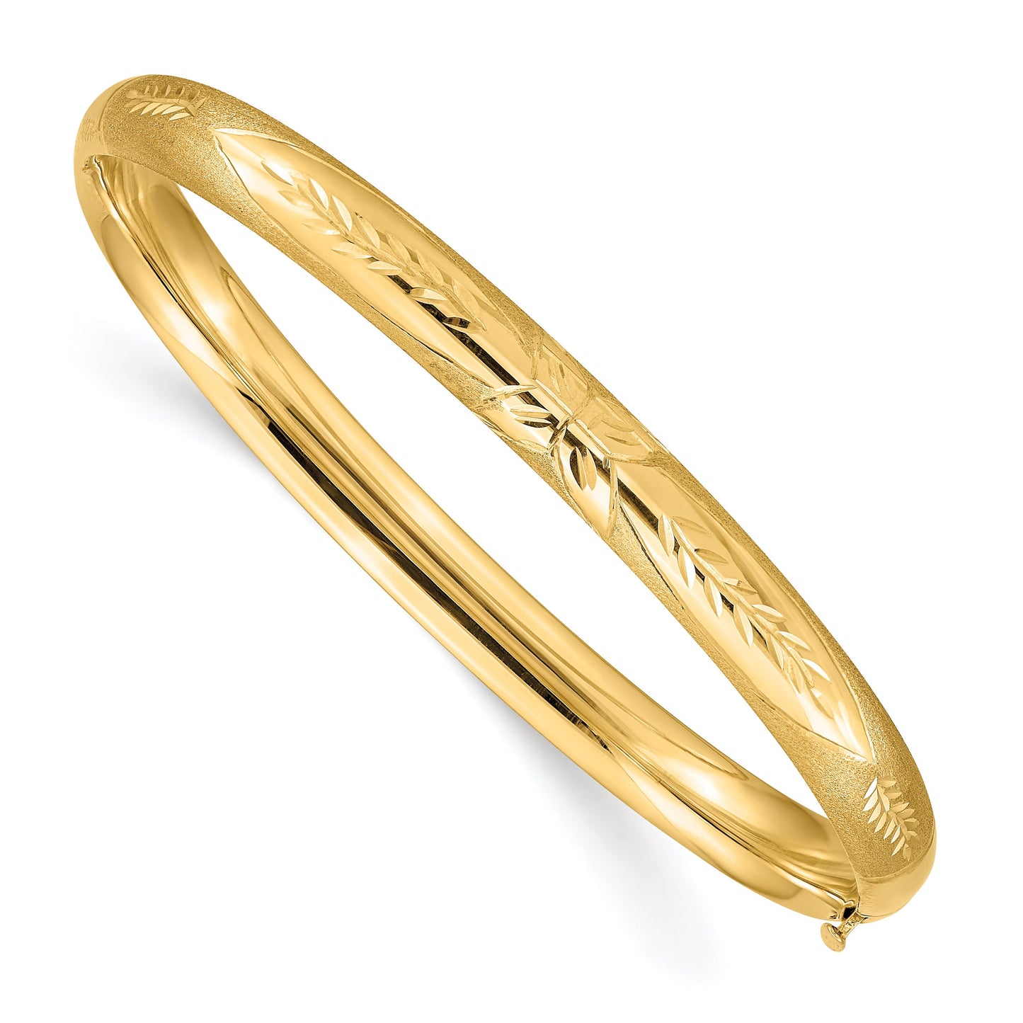 14K Yellow Gold Floral Textured Hinged Bangle Bracelets