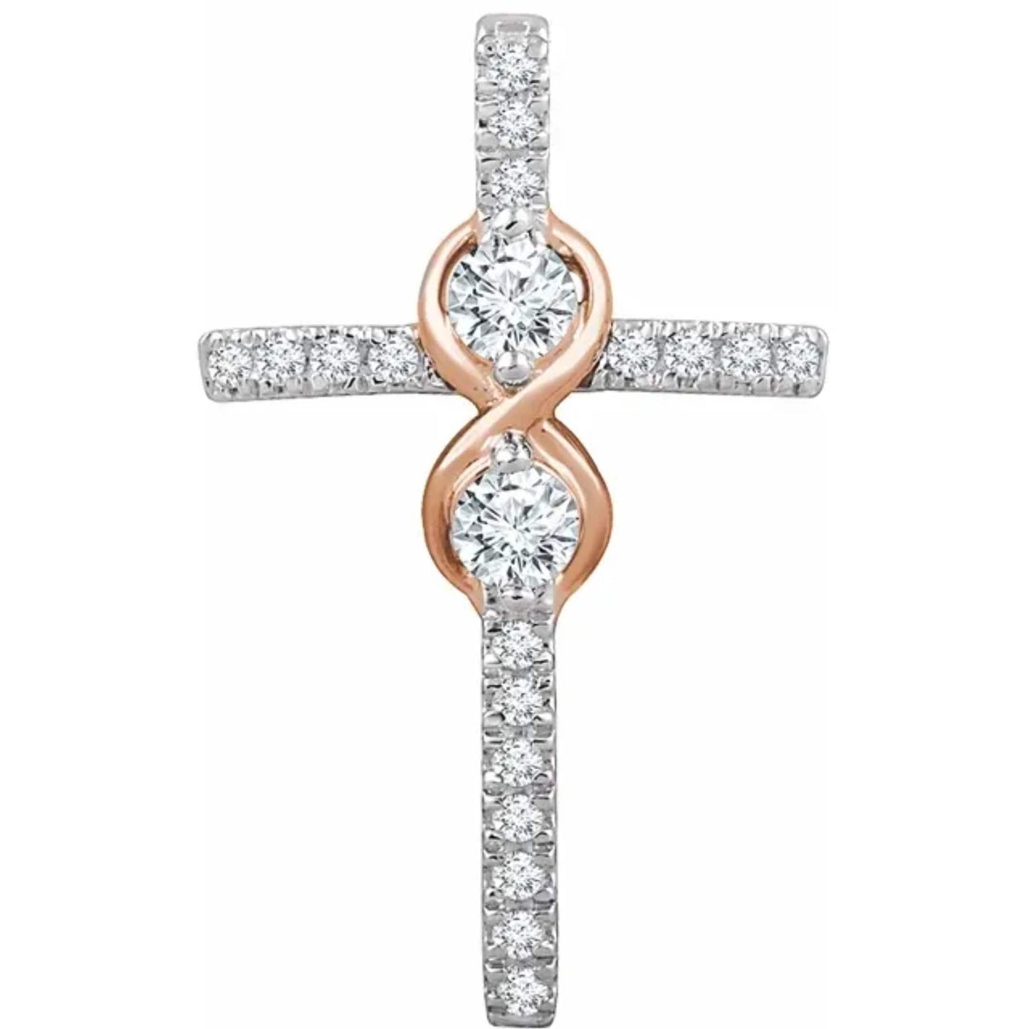 Solid 14K White & Rose Gold Diamond Cross Pendant