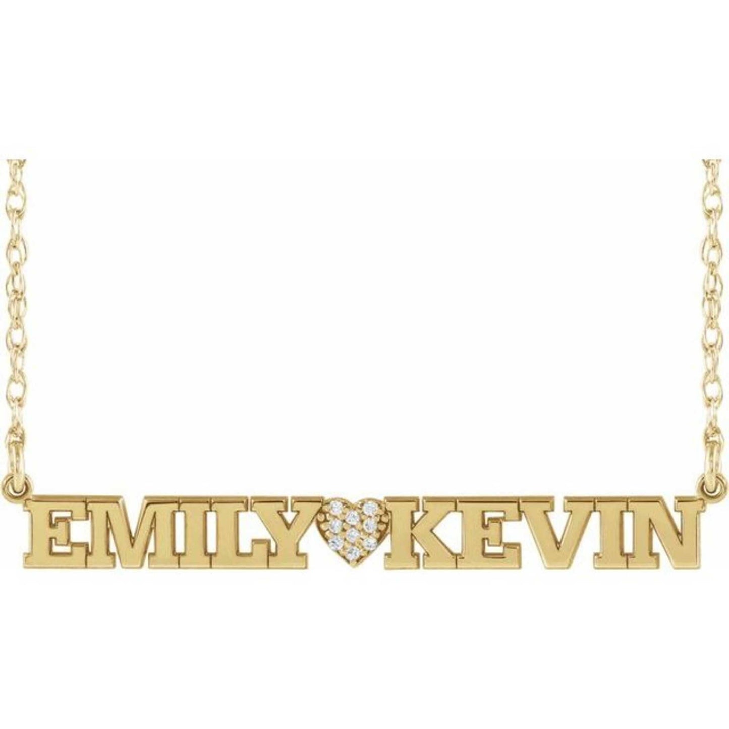 14K Yellow, White, or Rose Gold and Diamond Couples Nameplate Necklace