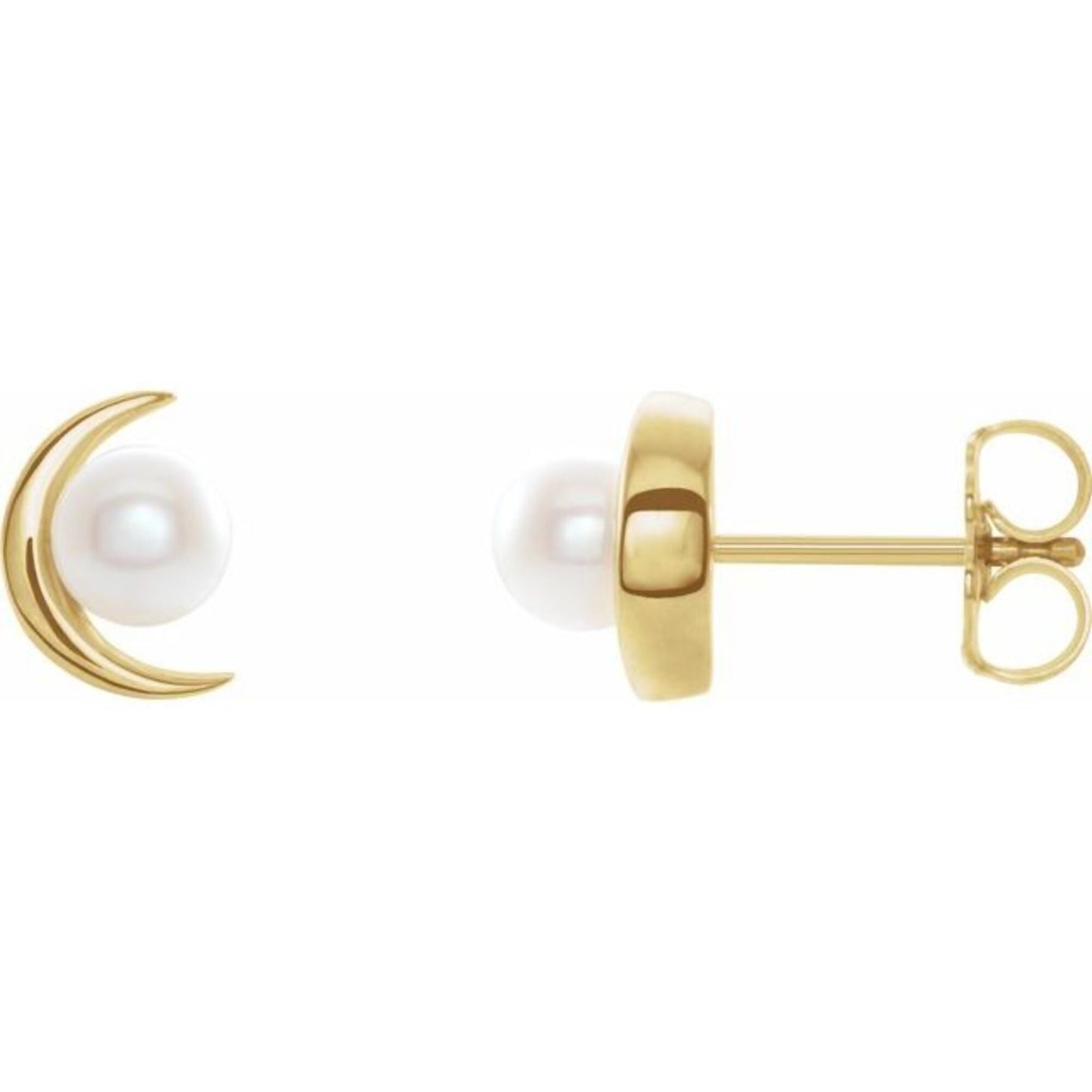 14K Yellow / White / Rose Gold or Platinum and Cultured Freshwater Pearl Crescent Moon Earrings