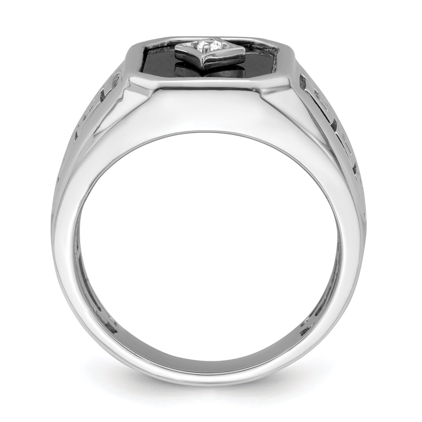 14K Yellow or White Gold and Diamond Onyx Greek Key Meander Design Ring