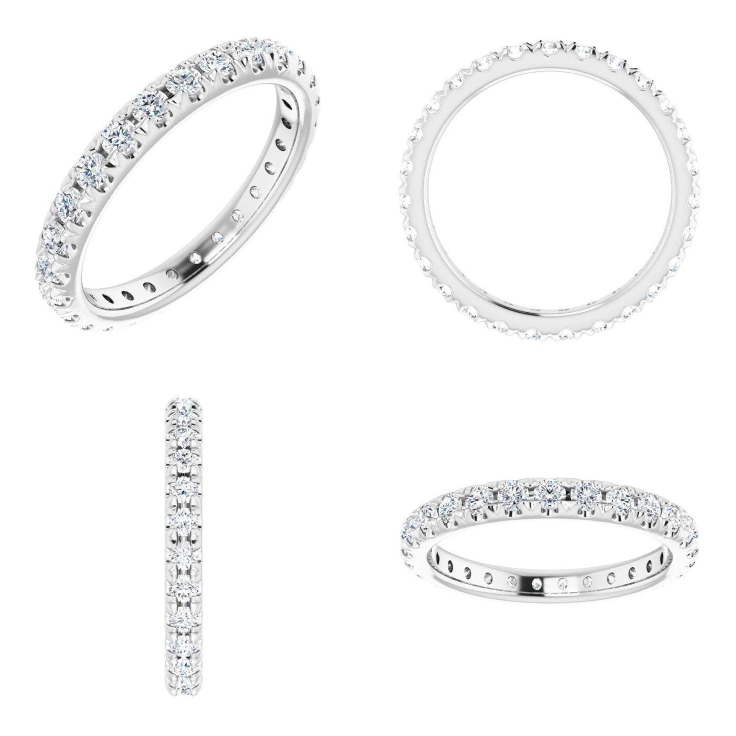 14K Yellow / White / Rose Gold or Platinum French Set Diamond Eternity Band