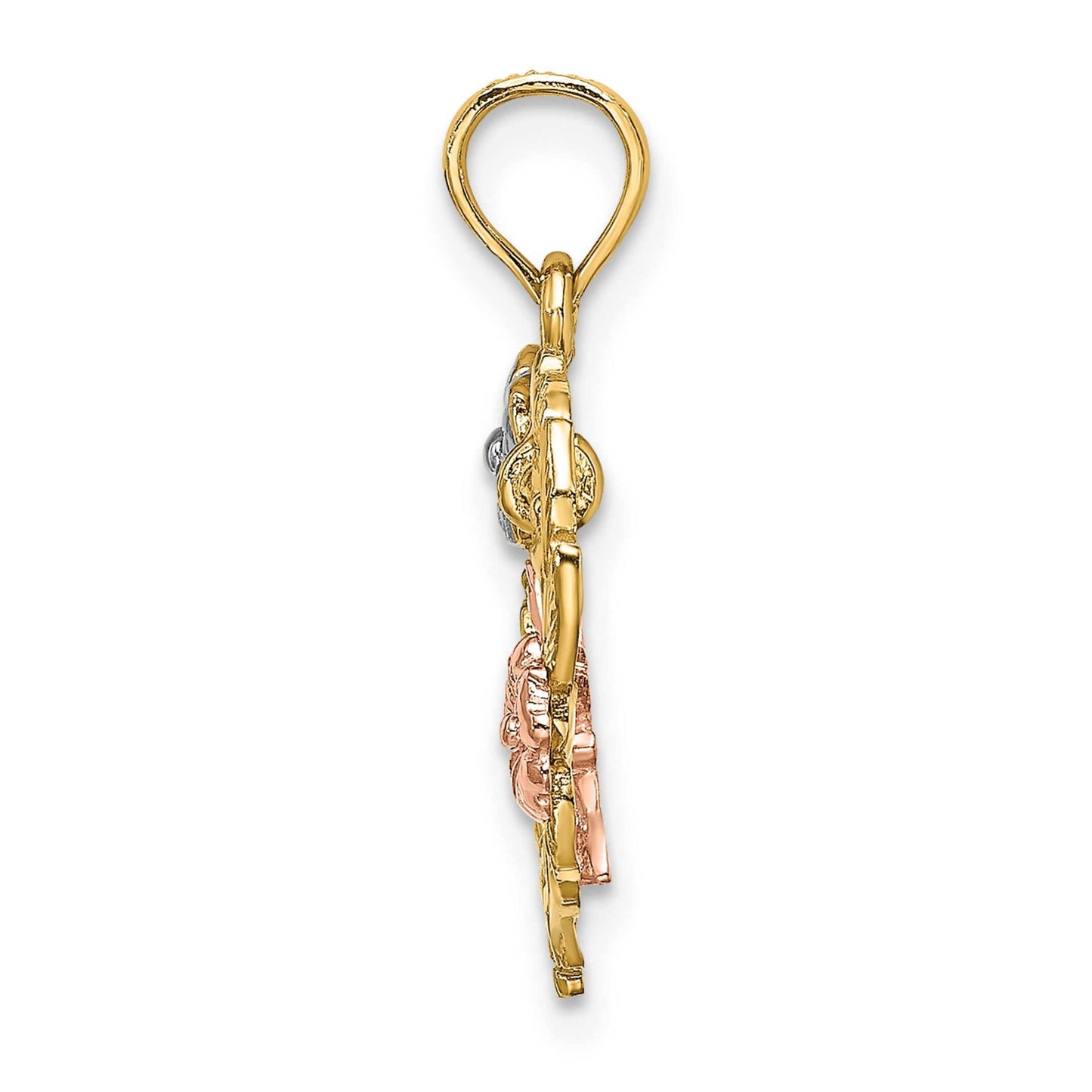14K Yellow, White, & Rose Gold Motherly Love Floral Heart Charm