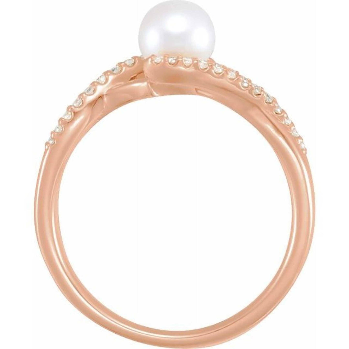 14K Yellow / White / Rose Gold or Platinum Freshwater Cultured Pearl & Diamond Bypass Ring