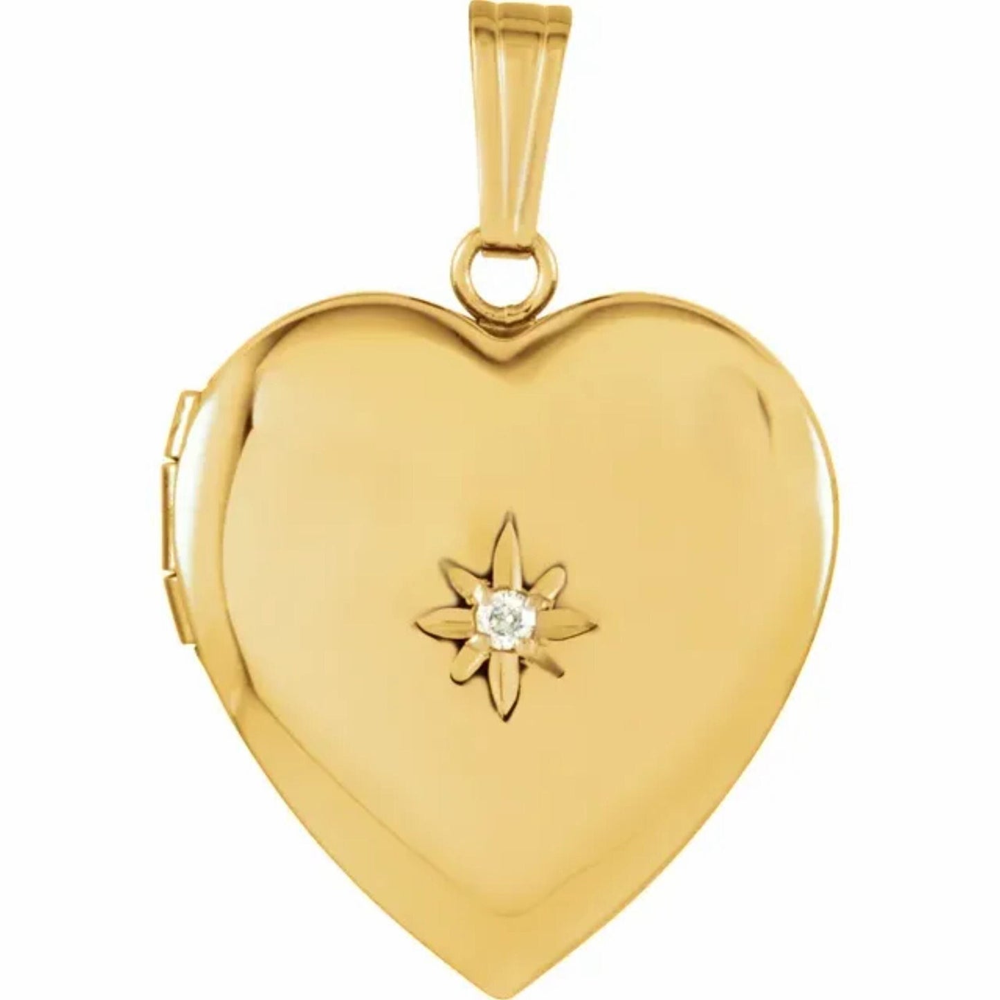 14K Yellow Gold and Diamond Engravable Heart Locket