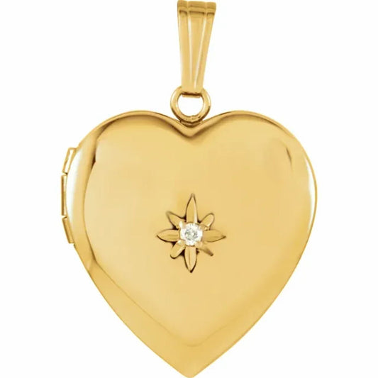 14K Yellow Gold and Diamond Engravable Heart Locket