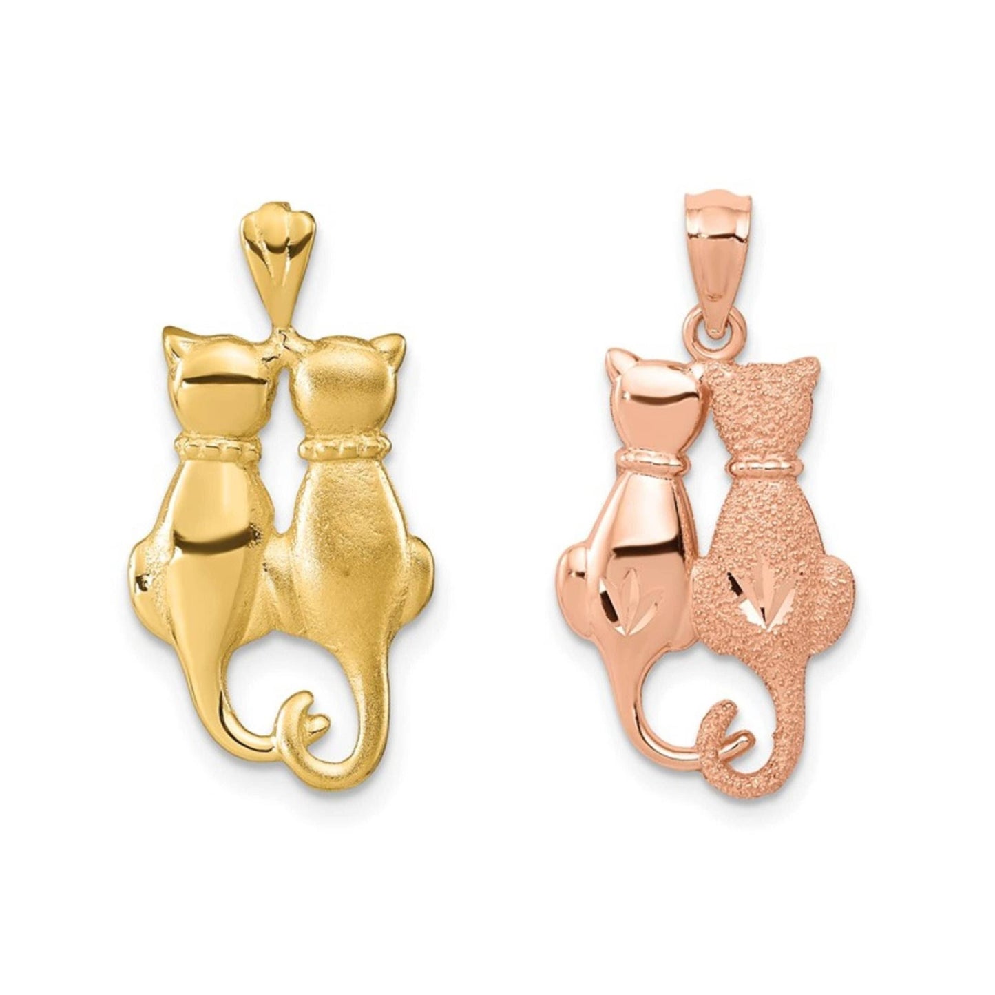 10K / 14K Yellow or Rose Gold Satin & Polished Cats Pendant