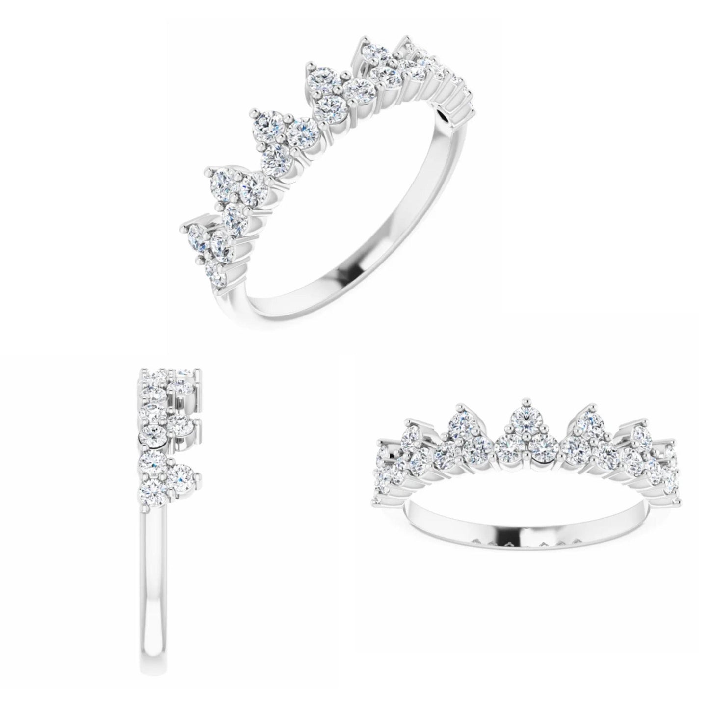 14K Yellow / White / Rose Gold or Platinum Gemstone Stackable Crown Ring