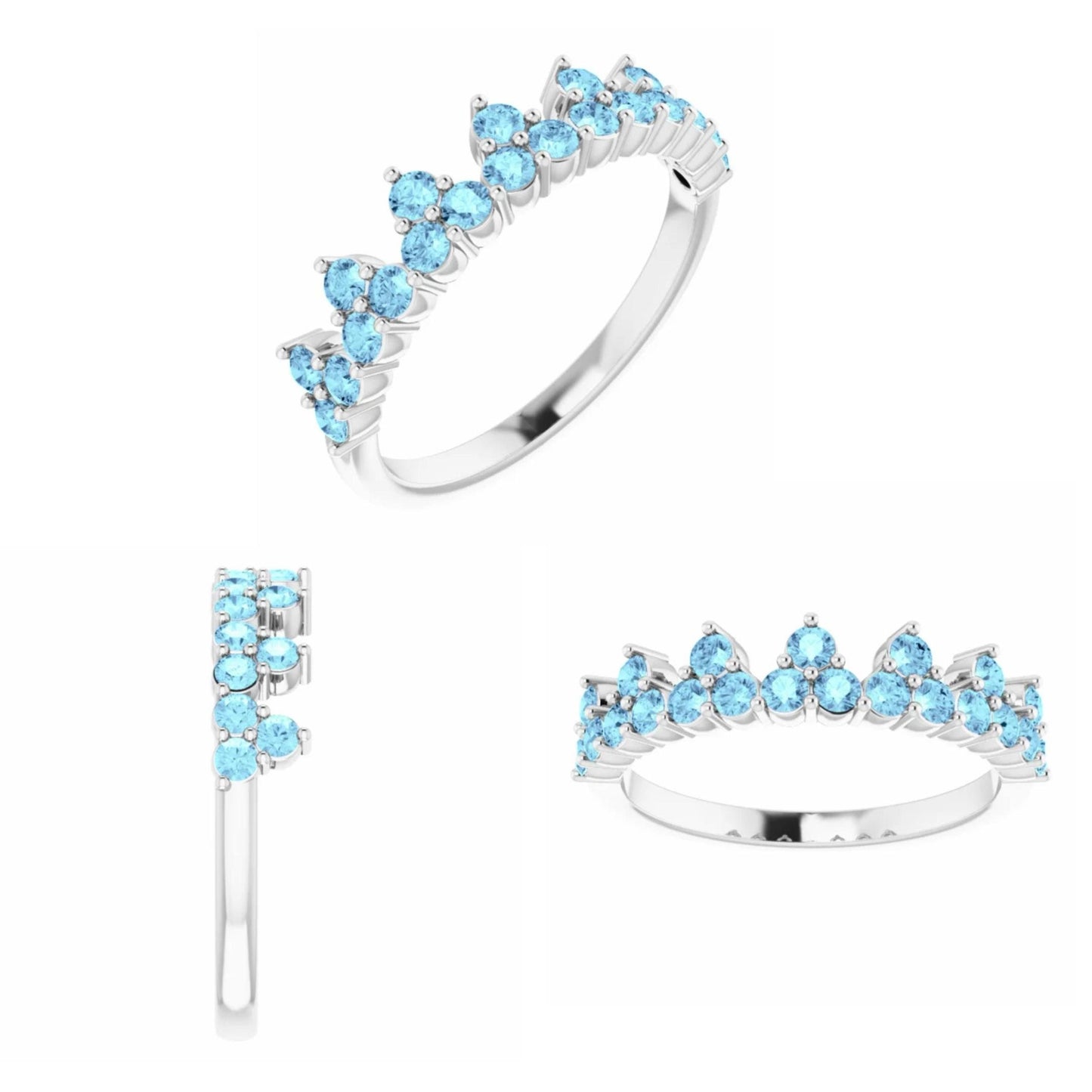 14K Yellow / White / Rose Gold or Platinum Gemstone Stackable Crown Ring