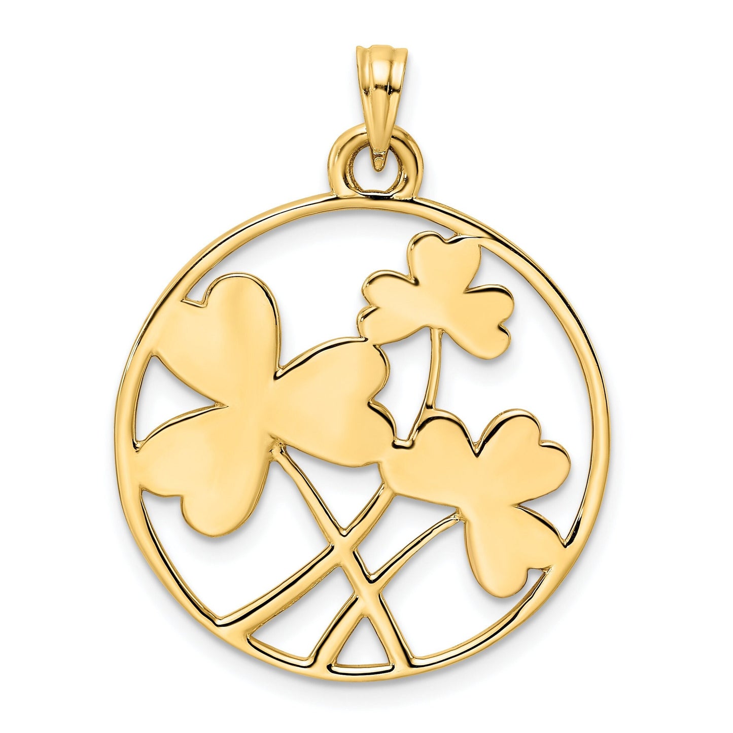 14K Yellow, White, and Rose Gold Diamond Cut Clovers Circle Charm