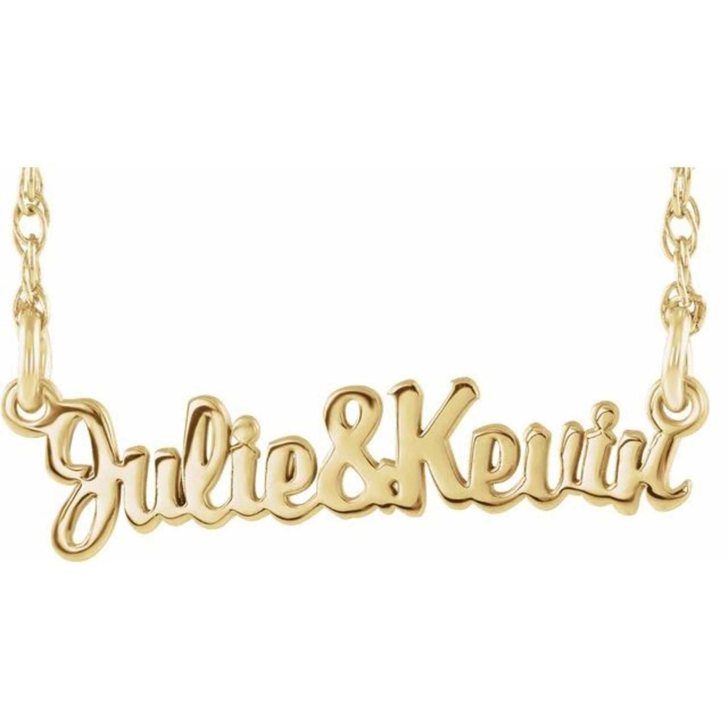 14K Yellow, White, or Rose Gold Couples Nameplate Necklace