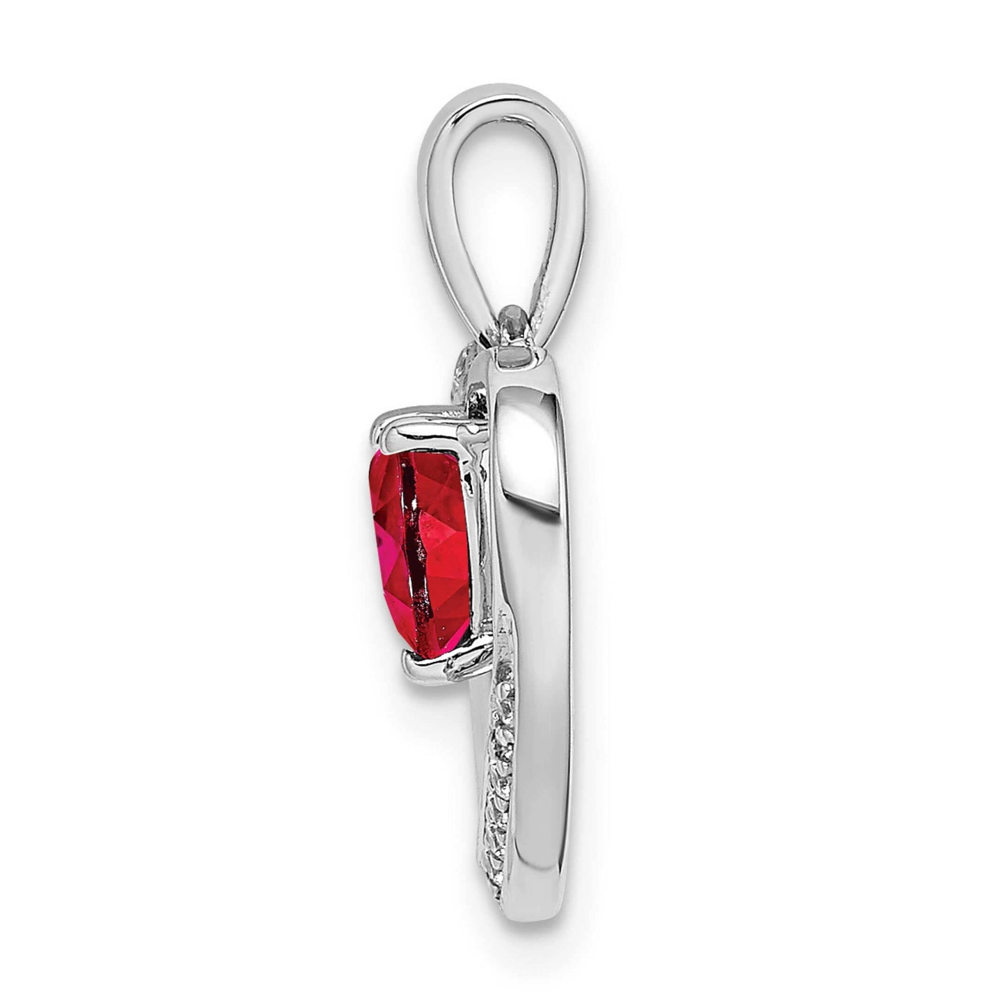 14K White Gold Ruby and Diamond Heart Pendant