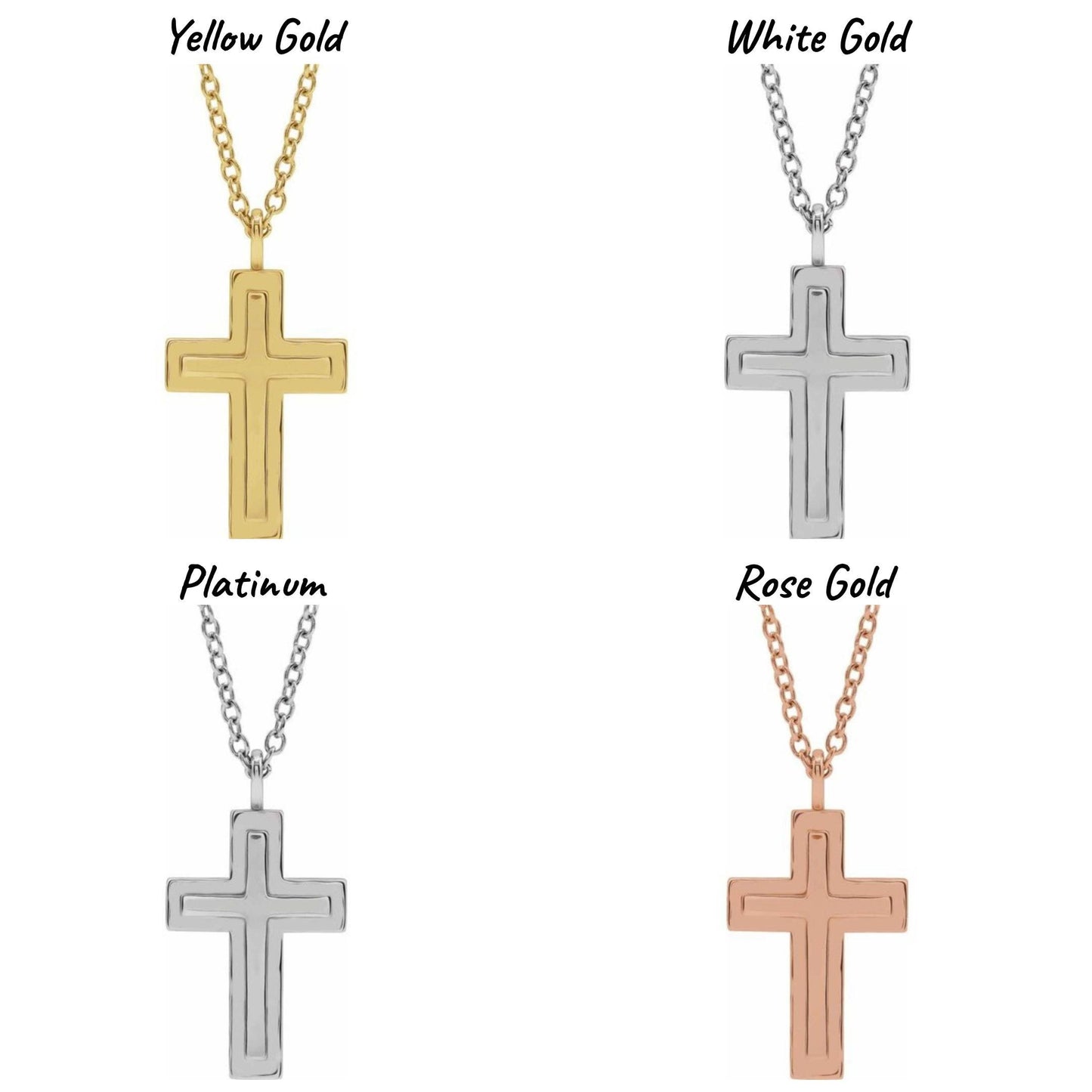 14K Yellow / White / Rose Gold or Platinum Textured Cross Pendant or Necklace