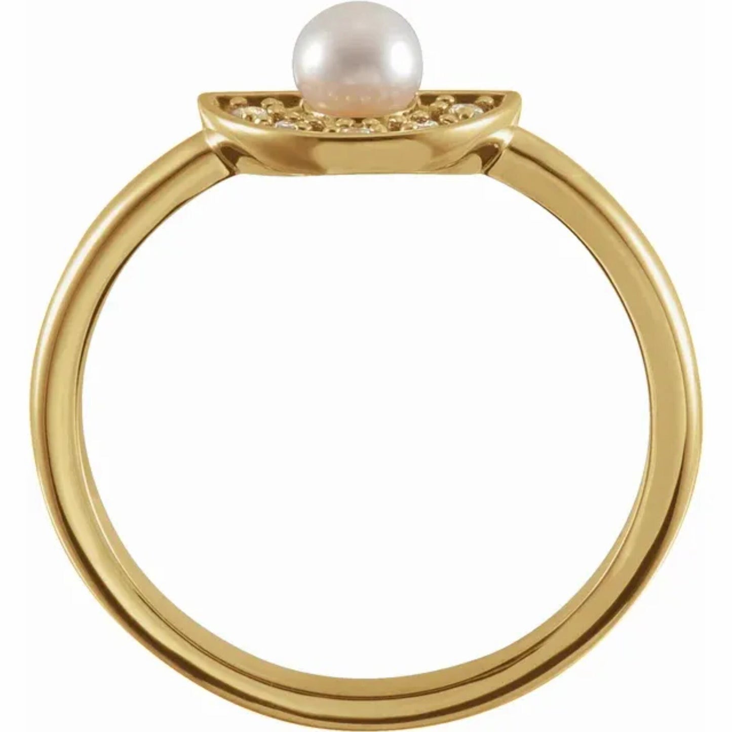 14K Yellow / White / Rose Gold or Platinum Akoya Cultured Pearl and Diamond Fan Ring