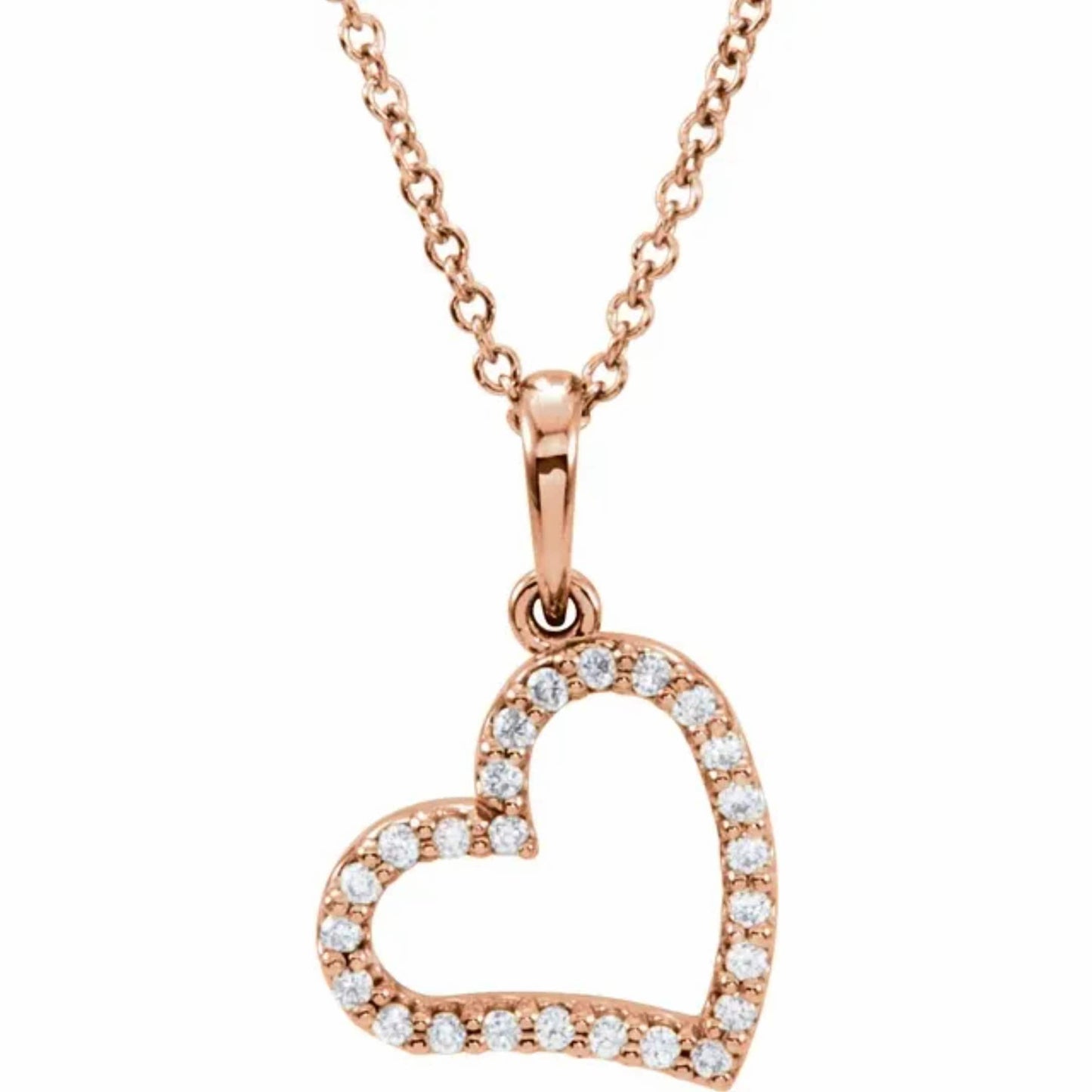 14K Yellow, White, or Rose Gold and Diamond Heart Necklace