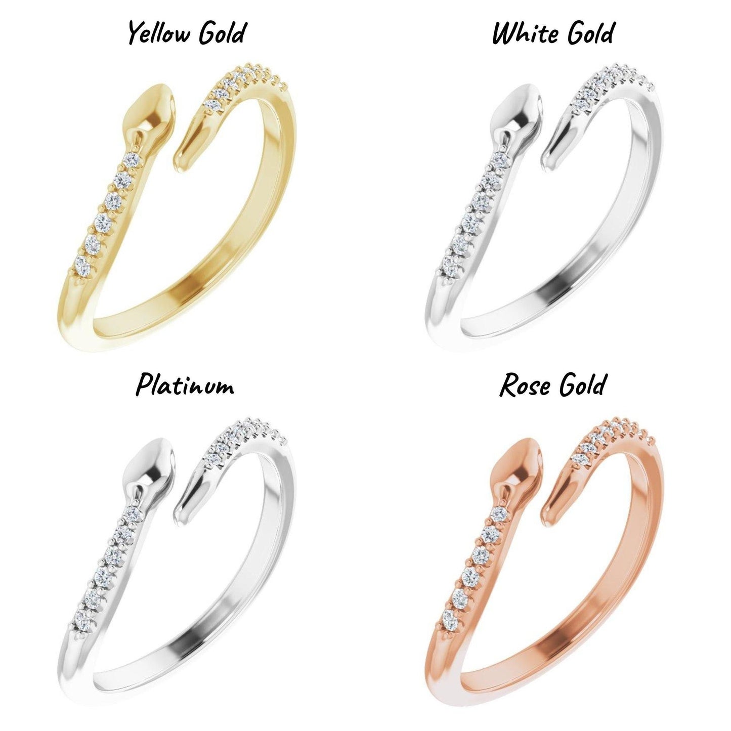 14K Yellow / White / Rose Gold or Platinum and Diamond Snake Bypass Ring