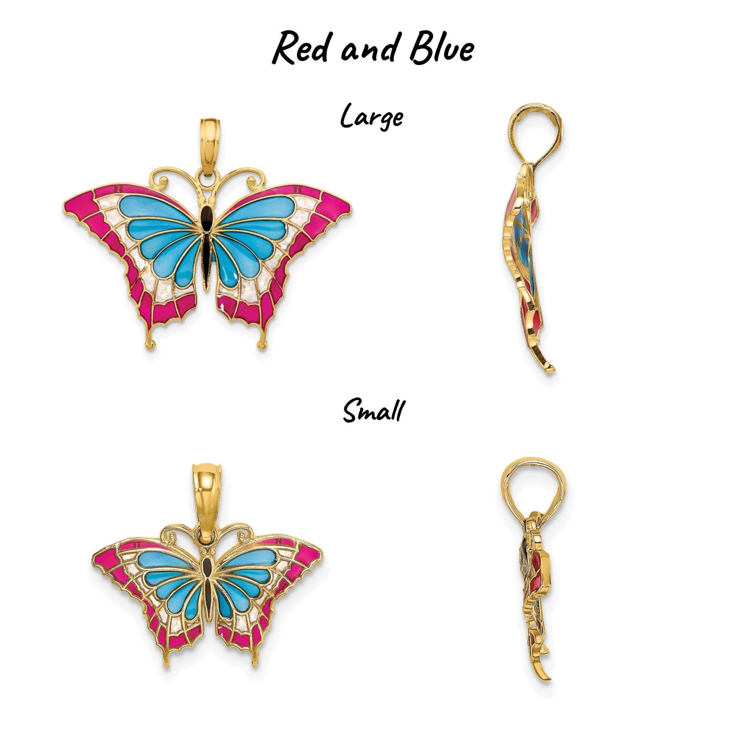 14K Yellow Gold Enameled Butterfly Pendant