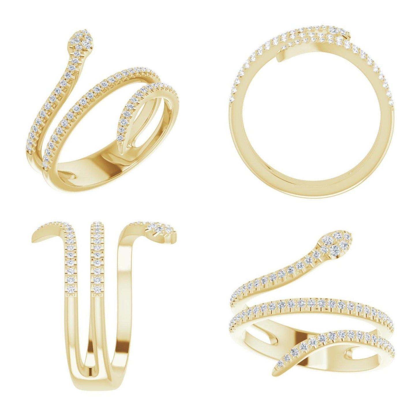 14K Yellow / White / Rose Gold or Platinum and Diamond Snake Ring
