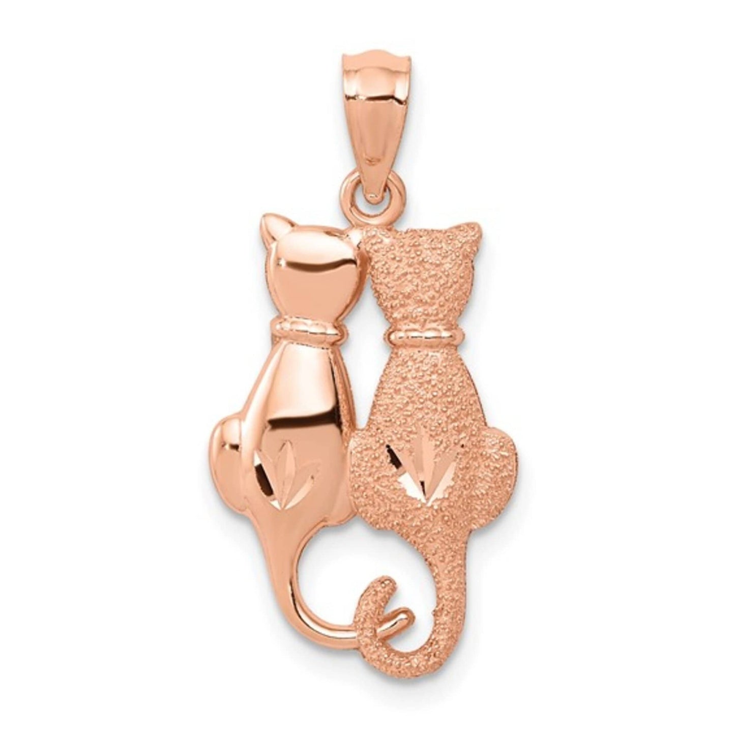 10K / 14K Yellow or Rose Gold Satin & Polished Cats Pendant