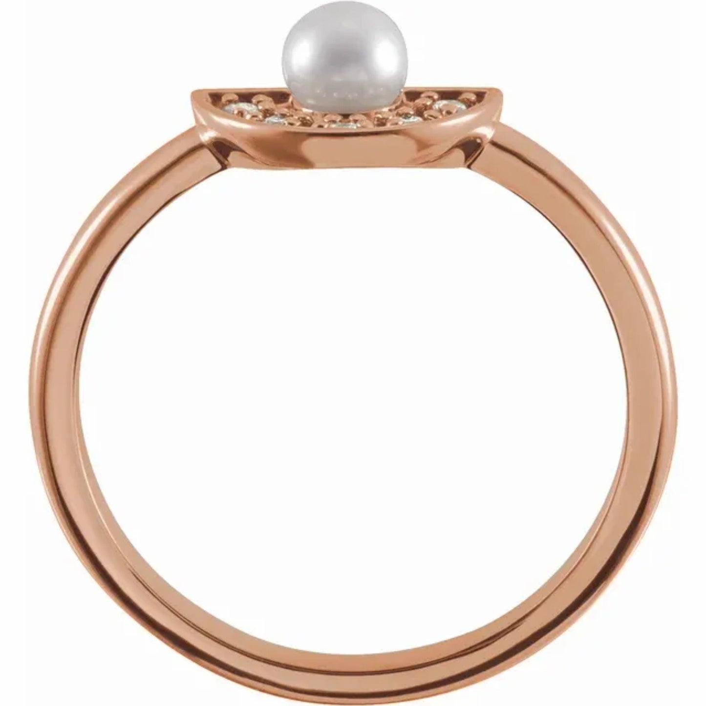 14K Yellow / White / Rose Gold or Platinum Akoya Cultured Pearl and Diamond Fan Ring