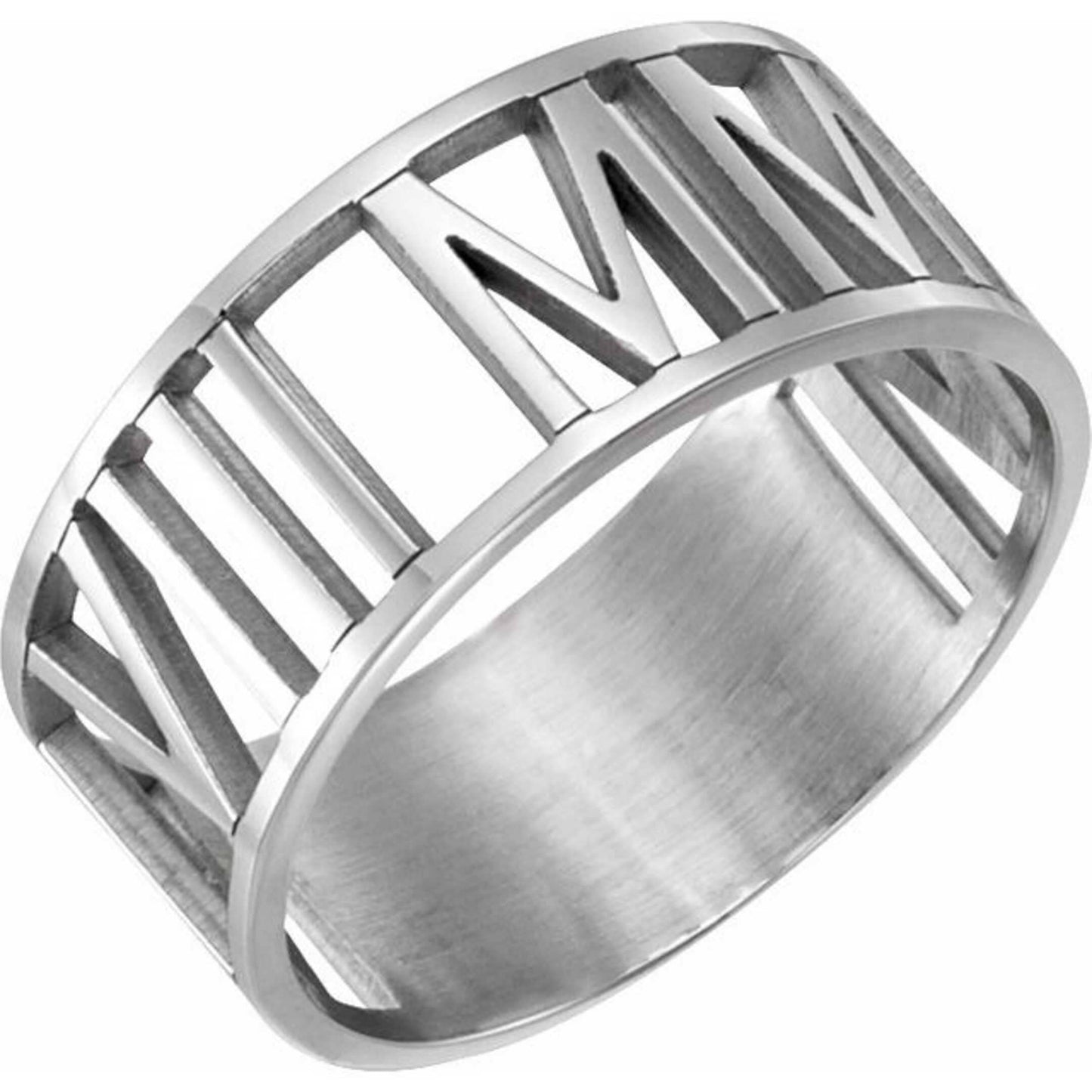 14K Yellow, White, or Rose Gold Pierced Roman Numeral Date Ring
