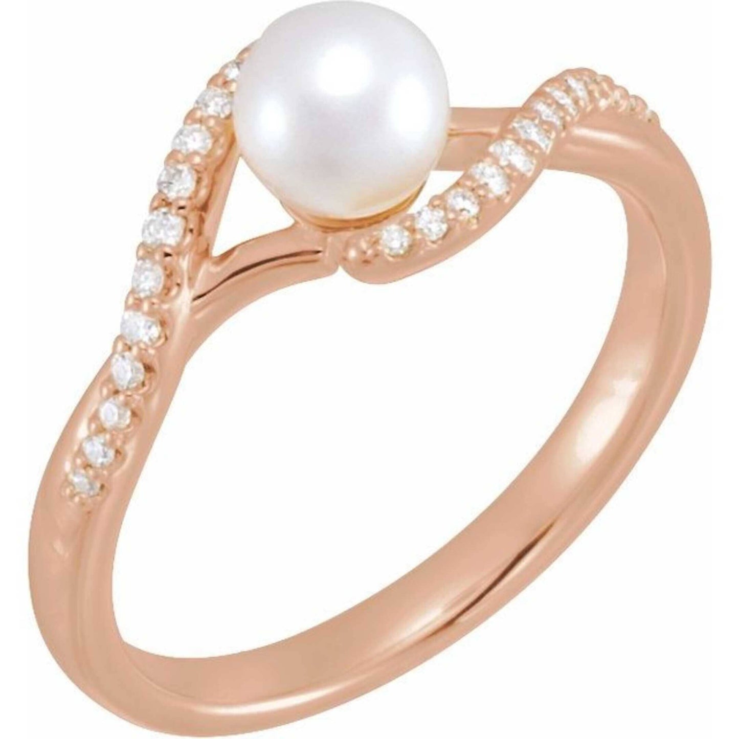 14K Yellow / White / Rose Gold or Platinum Freshwater Cultured Pearl & Diamond Bypass Ring