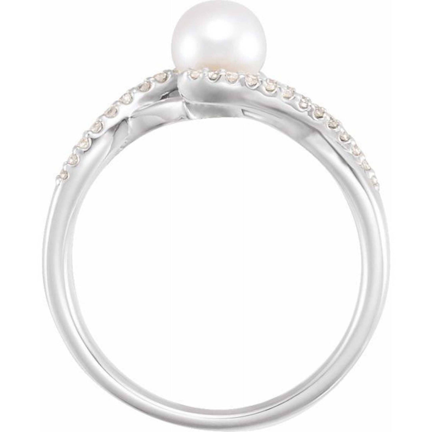 14K Yellow / White / Rose Gold or Platinum Freshwater Cultured Pearl & Diamond Bypass Ring