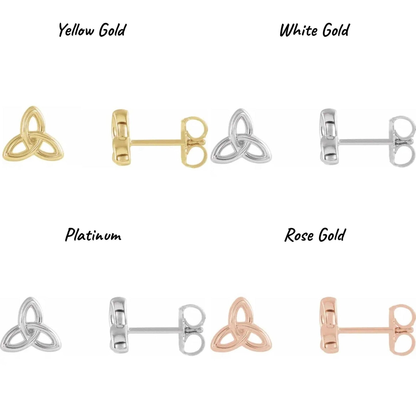 14K Yellow / White / Rose Gold or Platinum Celtic-Inspired Trinity Earrings