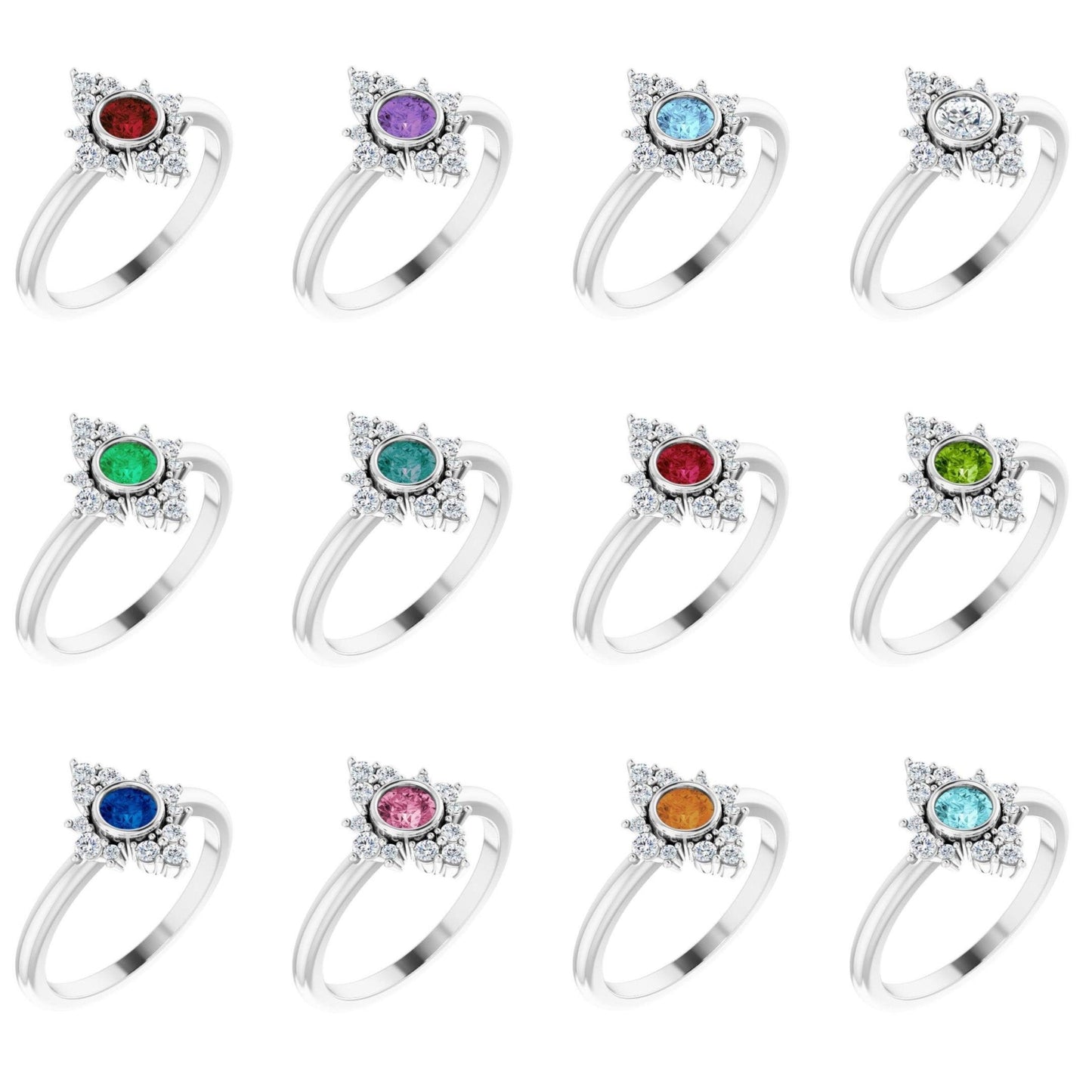 14K Yellow / White / Rose Gold or Platinum Birthstone and Diamond Ring