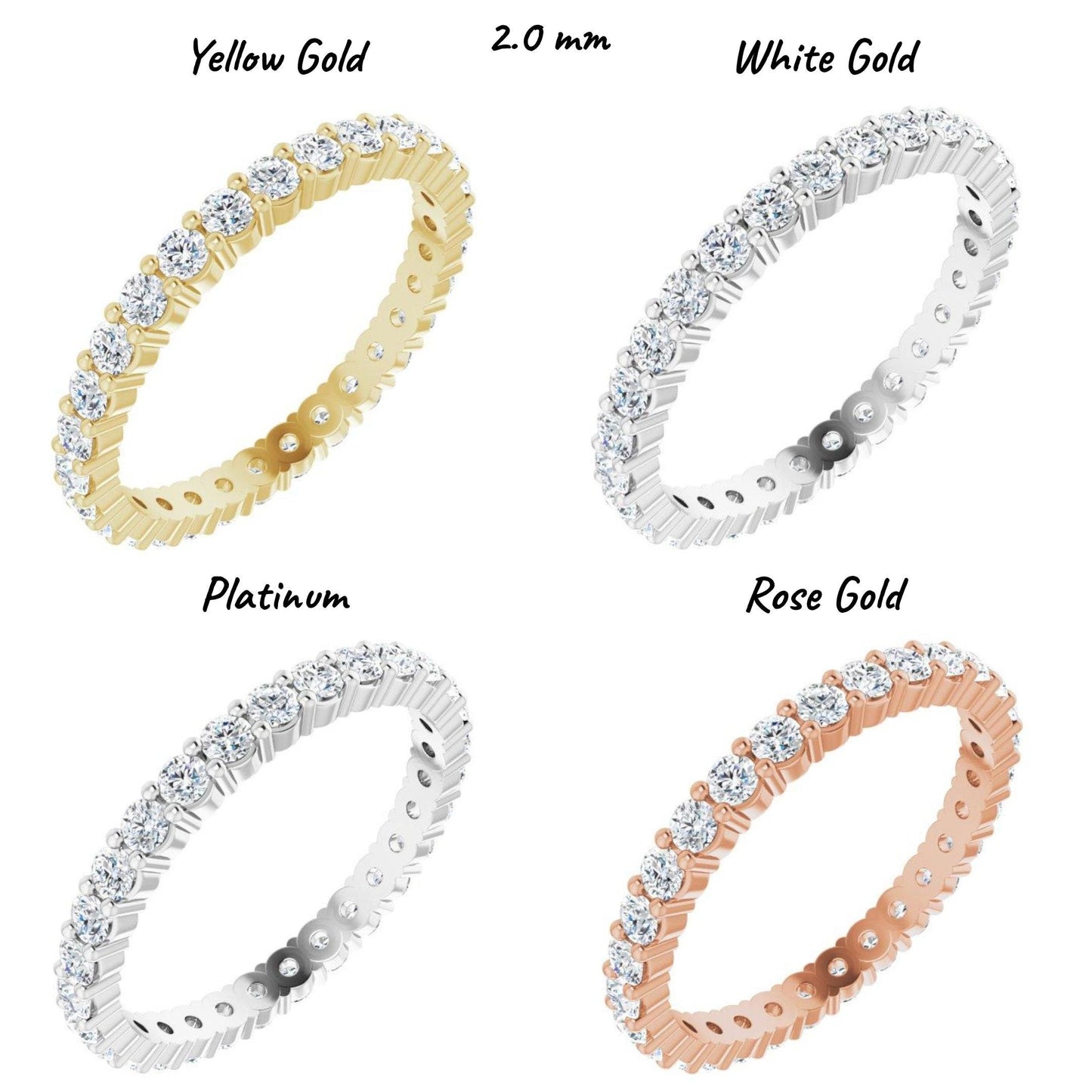 14K Yellow / White / Rose Gold or Platinum Round Diamond Eternity Band