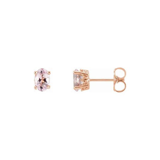 14K Rose Gold Oval Morganite Stud Earrings