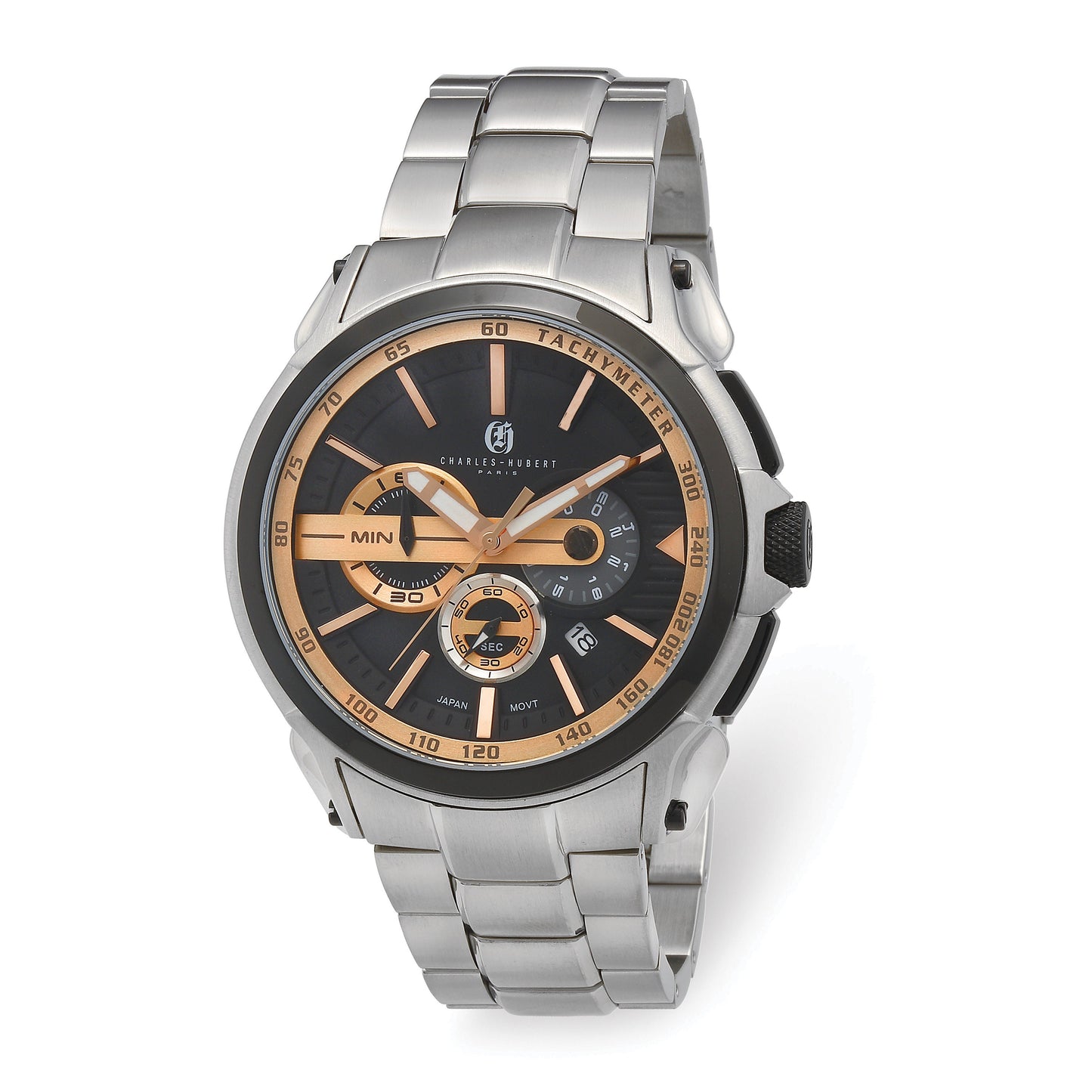 Charles Hubert Stainless Steel Band Chronograph White/Blue Dial, White/Black Dial, or Black/Black Dial Watch