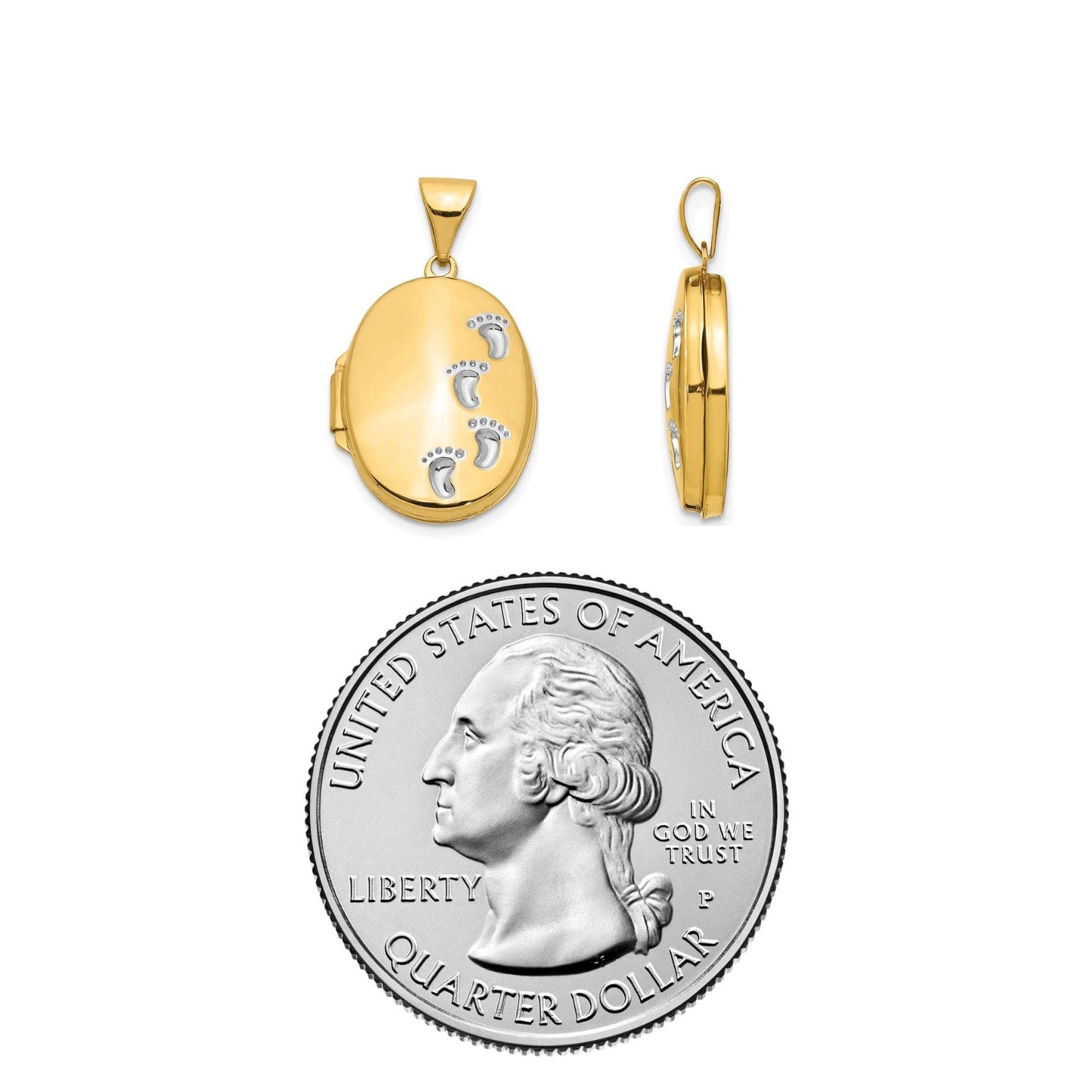 14K Yellow and White Gold Footprints Locket