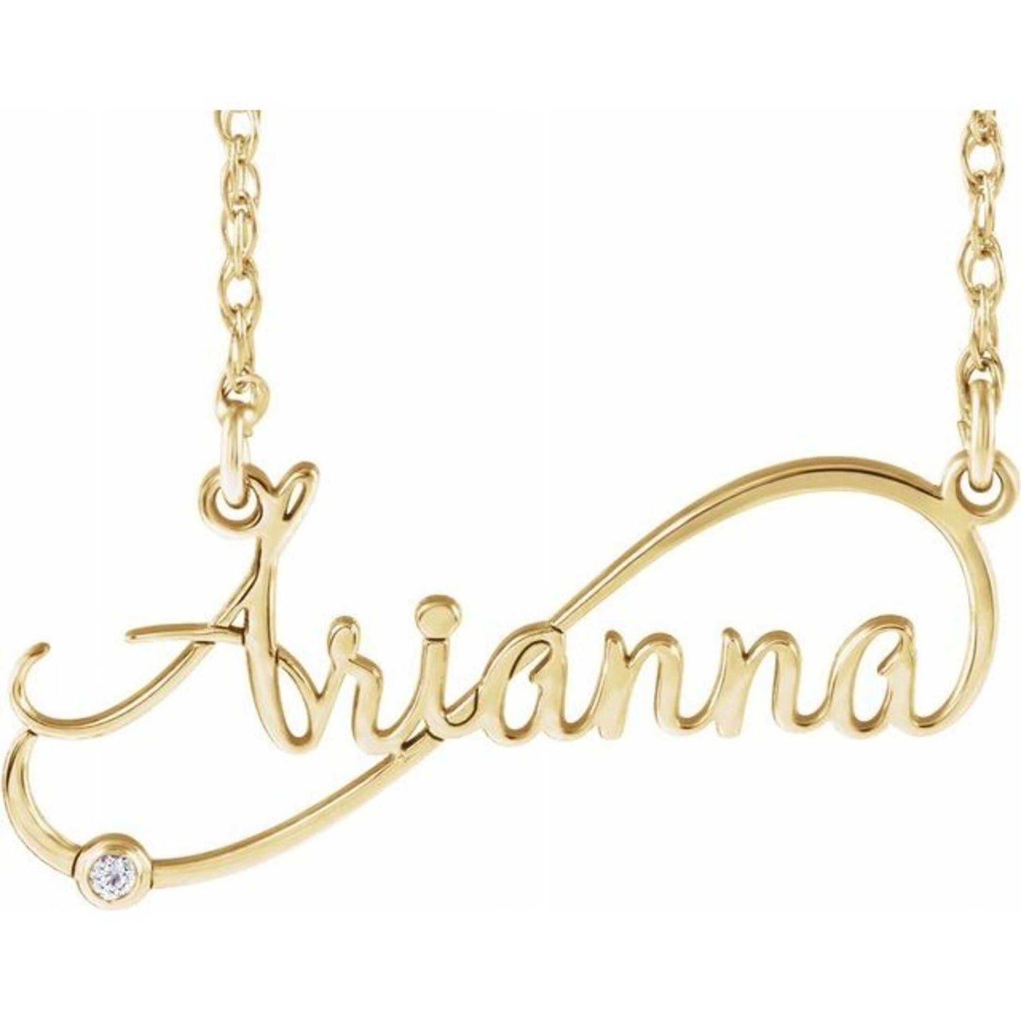 14K Yellow, White, or Rose Gold and Diamond Infinity-Inspired Nameplate Necklace